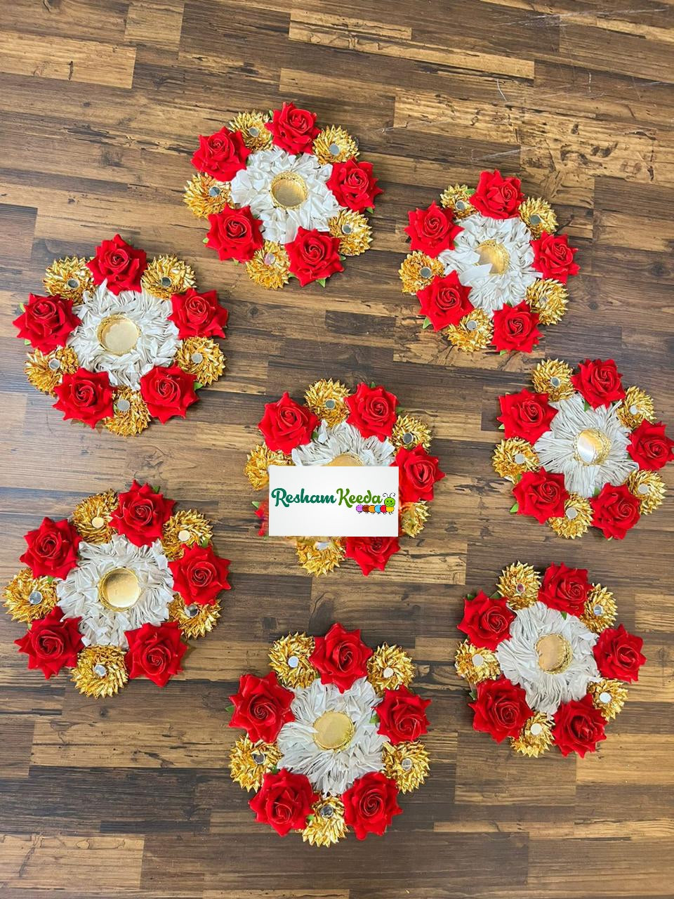 Readymade Rangoli Platter (Red; Pack of 4)