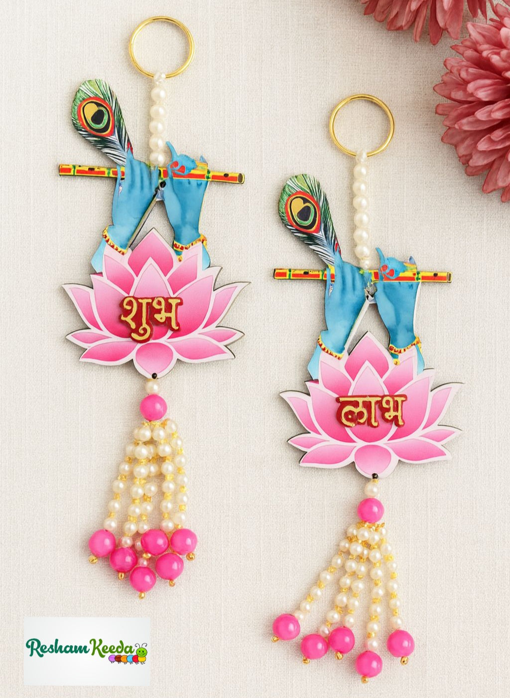 Budget Friendly Kanha Ji Kanhaiya Krishna Murli Bansuri Shubh Labh Door Wall Hanging Bajot for Diwali Navratri Festival Wedding Home Decoration and Gifting (2 Pairs)