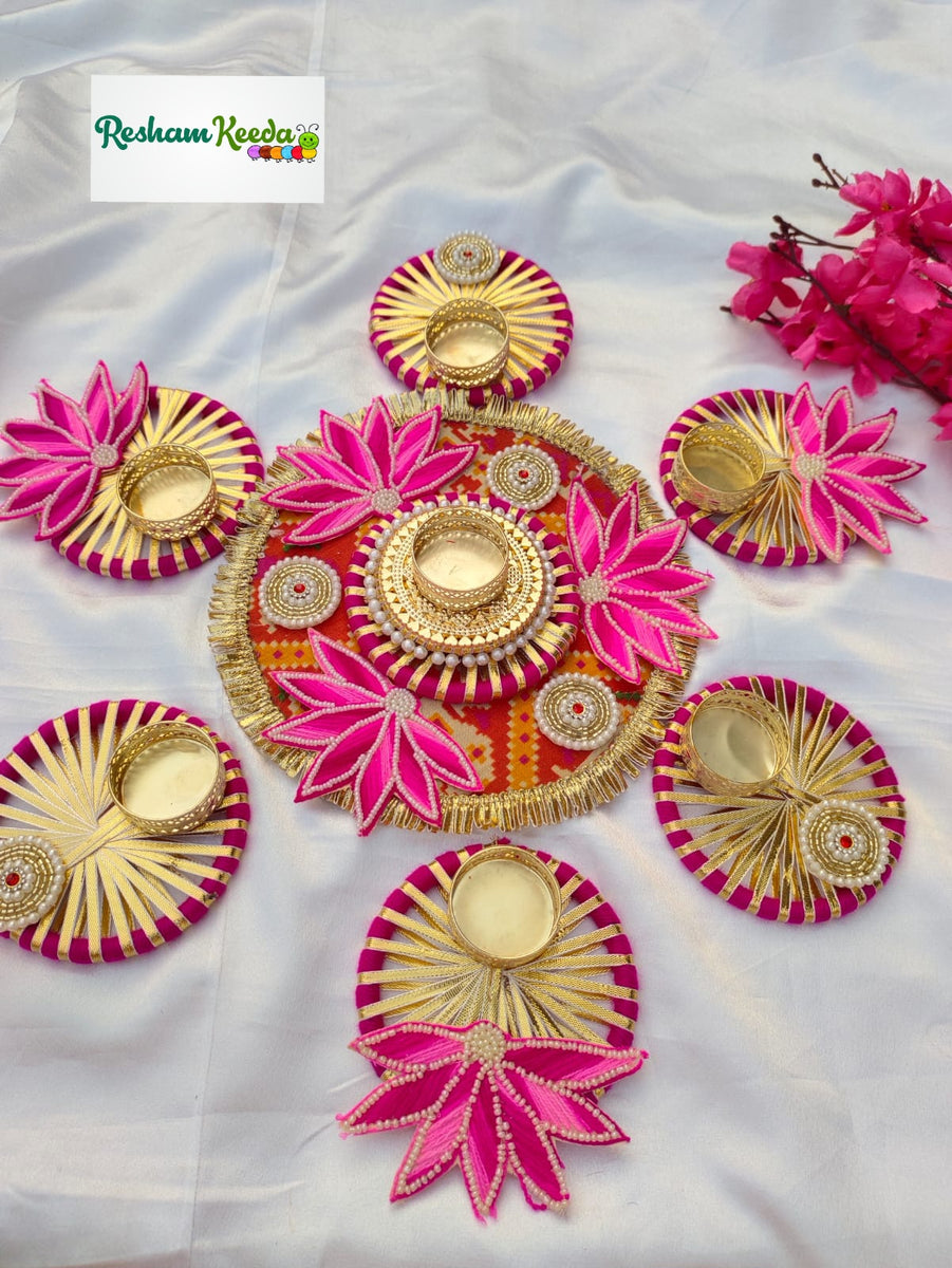 Beautiful Lotus Flower Traditional Readymade Rangoli Platter with Tlig ...