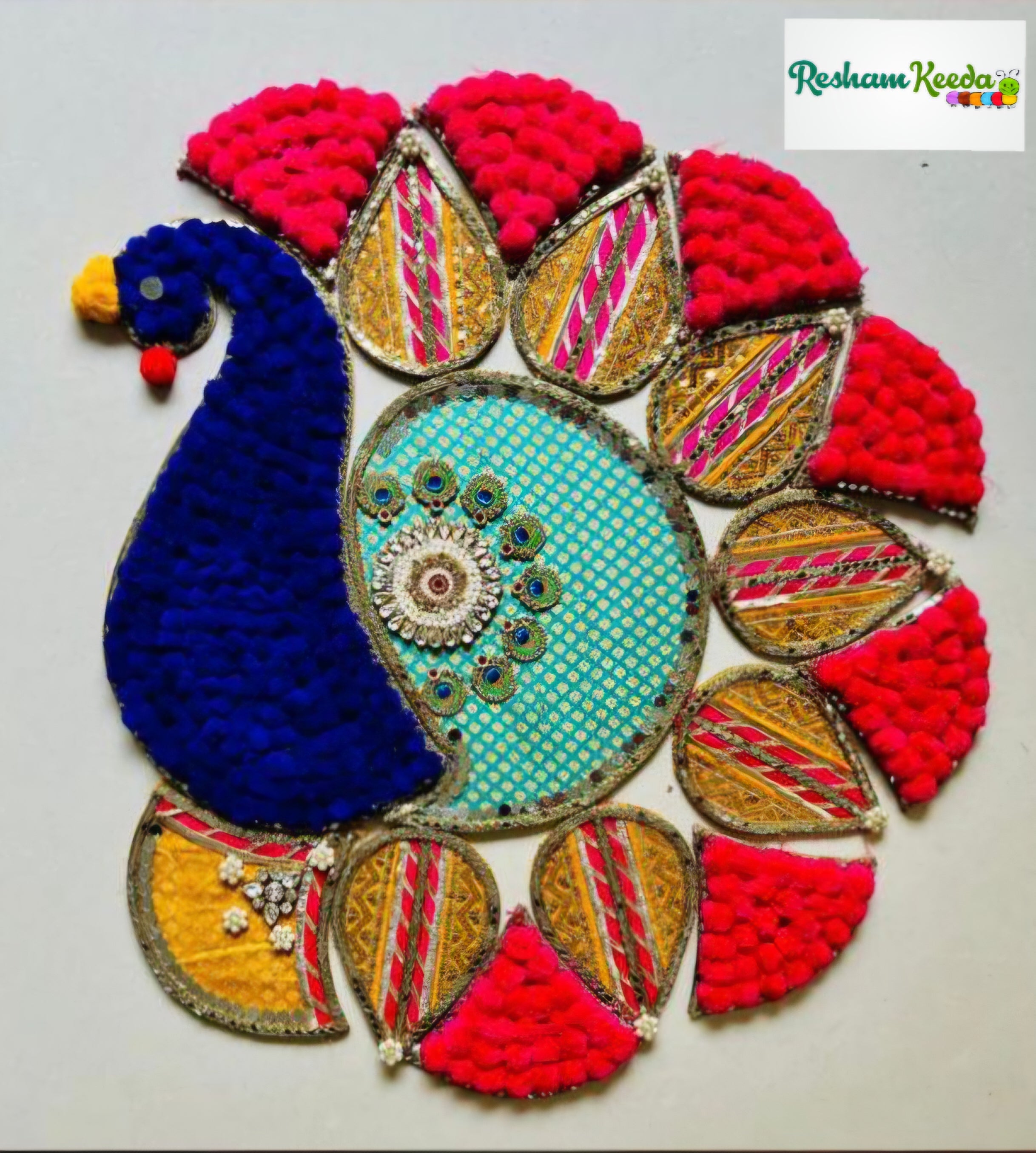Beautiful Handcrafted Pom Pom Big Size MDF Readymade Rangoli Set in Vi ...