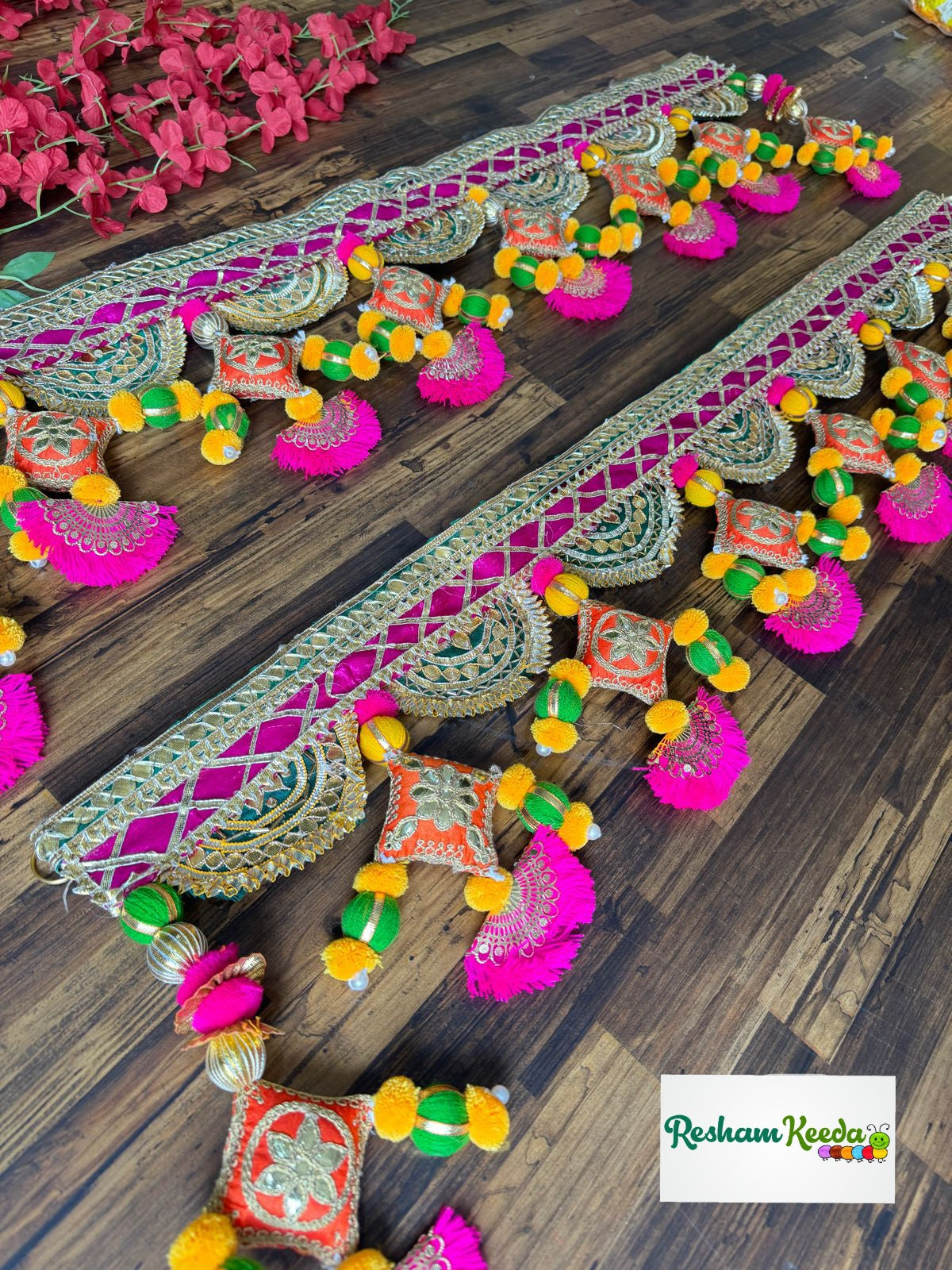 Premium Quality Designer Handcrafted Traditional Gota Patti Bandarwal Toran Bandhanwar with Beautiful Pillow Tussels For Diwali Festival Door Home Decoration Grah Pravesh and Wedding Gifting