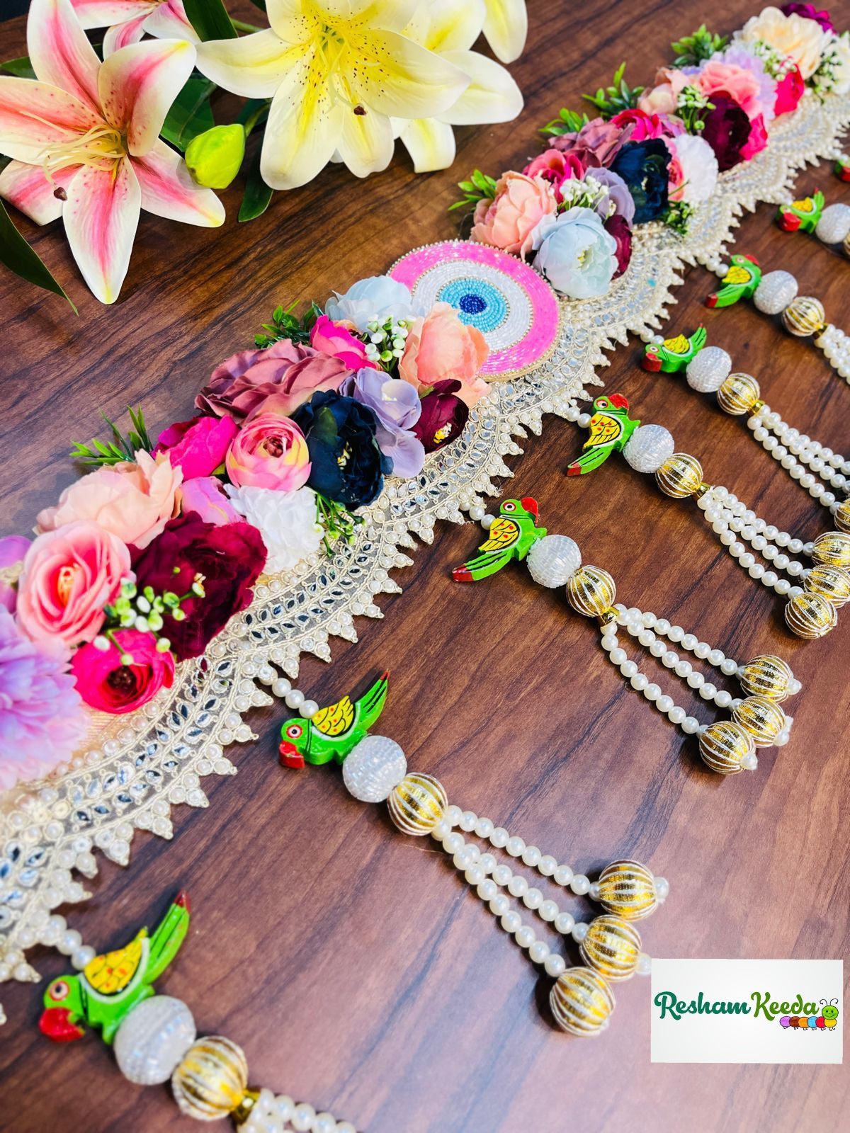 Beautiful Designer Evil Eye Floral Bandarwal Toran with Parrots For Diwali Grah Pravesh House Warming Wedding Festival Home Decoration and Gifting