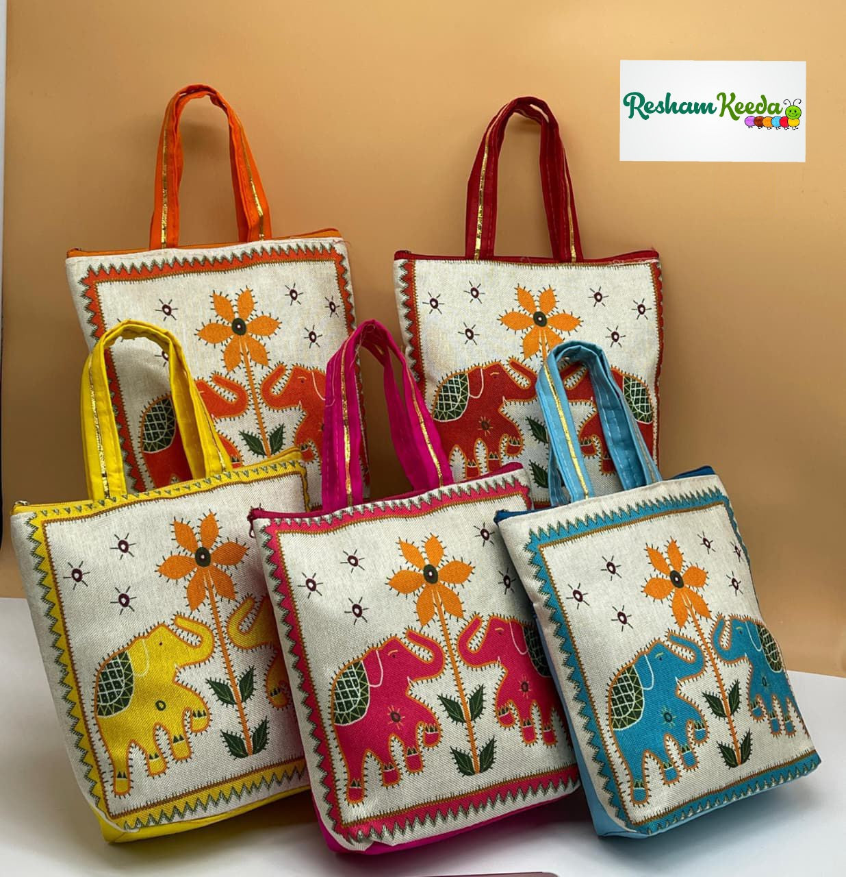 Budget Friendly Jute Pooja Hand Bag with Handle and Zip Closure - Perfect for Return Gift on Diwali, Haldi, Mangal Path, Keertan, Mehandi Teej Parties & Wedding Events Gifting Giveaways Return Favours (Set of 10)