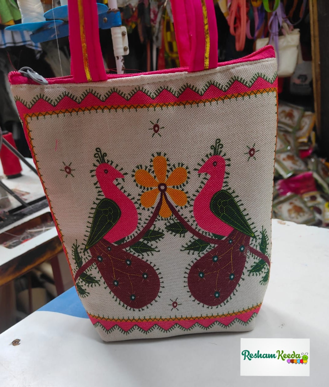 Budget Friendly Jute Pooja Hand Bag with Handle and Zip Closure - Perfect for Return Gift on Diwali, Haldi, Mangal Path, Keertan, Mehandi Teej Parties & Wedding Events Gifting Giveaways Return Favours (Set of 10)