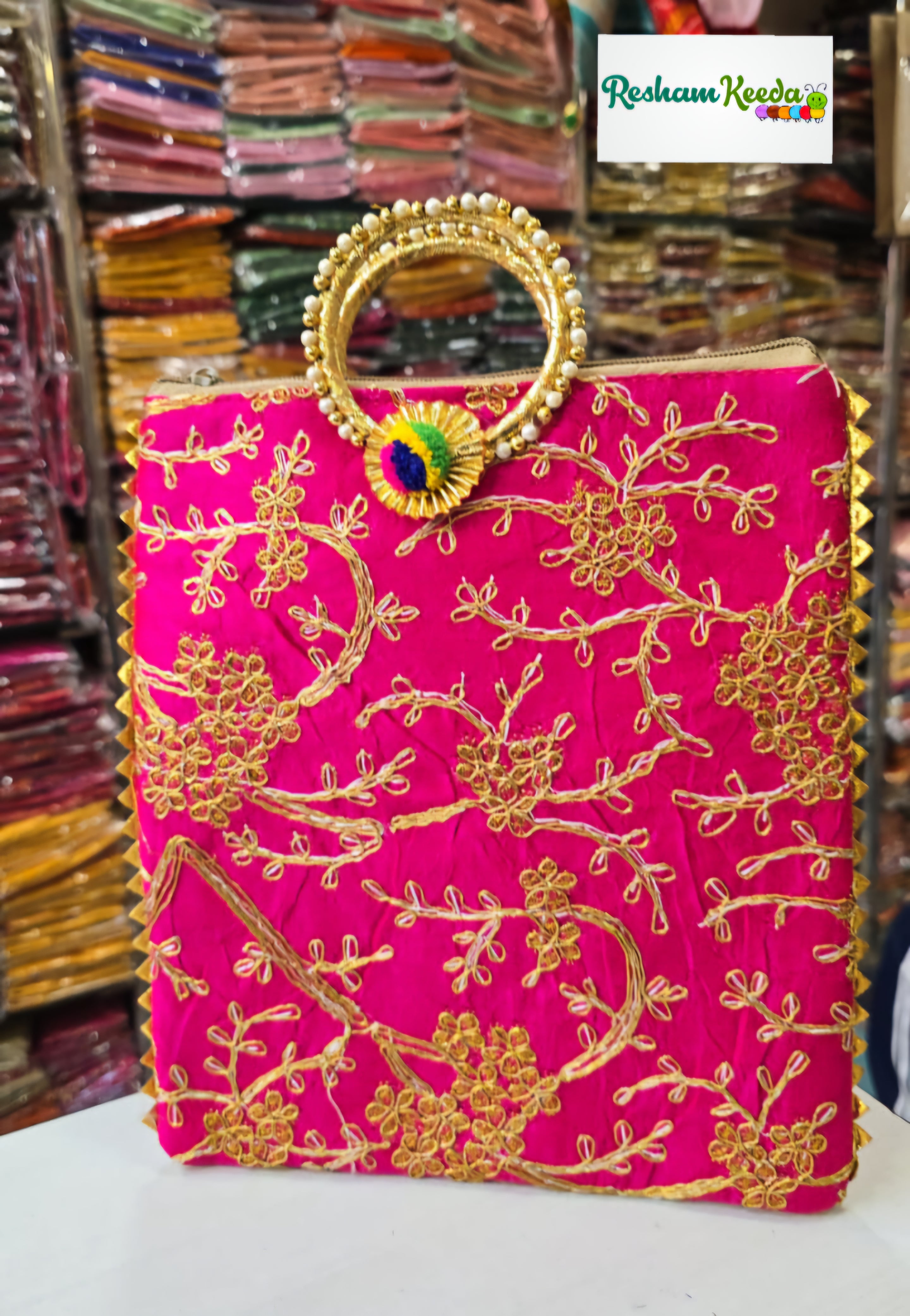 Budget Friendly Heavy Embroidery Jaipuri Potli Purses with Pearl Handle (Set of 10) - Perfect for Return Gift on Diwali, Haldi, Mehandi Teej Parties & Wedding Events Gifting Favours