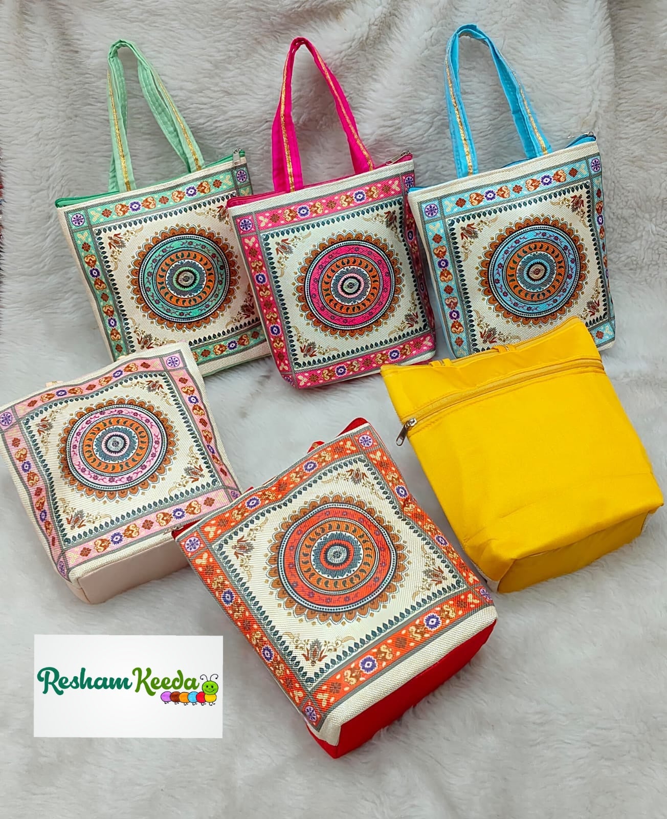 Budget Friendly Jute Pooja Hand Bag with Handle and Zip Closure - Perfect for Return Gift on Diwali, Haldi, Mangal Path, Keertan, Mehandi Teej Parties & Wedding Events Gifting Giveaways Return Favours (Set of 10)