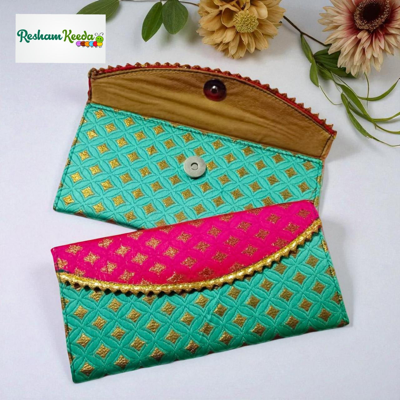 Beautiful Brocade Print Shagun Lifafa Envelopes with Magnetic Closure For Haldi Mehendi Teej Sinjare Return Favours Giveaways and Wedding Festive Gifting (Pack of 10 pcs)