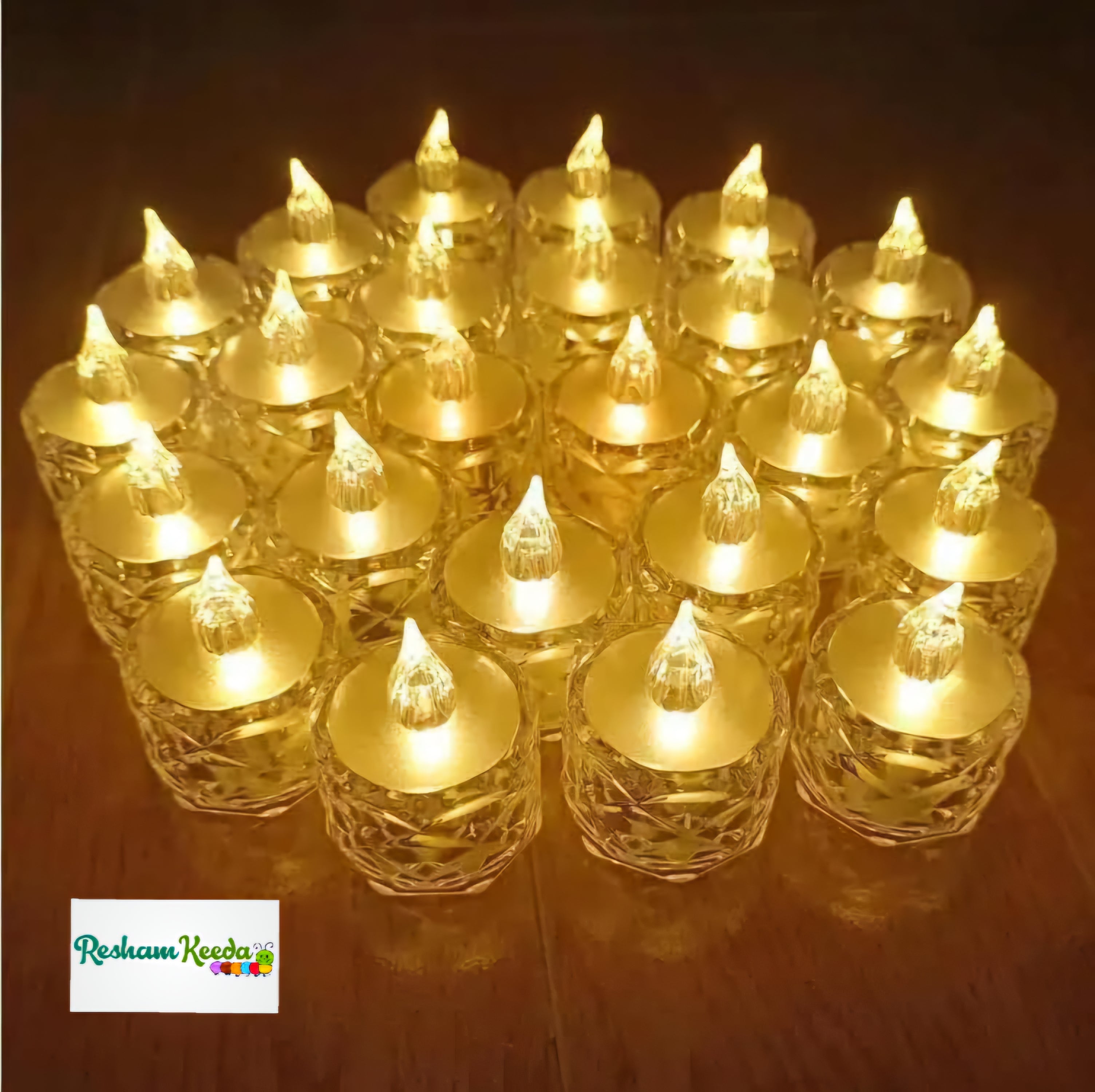 Easy-to-Use and Safe Crystal LED Tlights for All Occasions Birthday / Diwali / Ganesh Pooja / Events & Festive Decoration (Pack of 24)