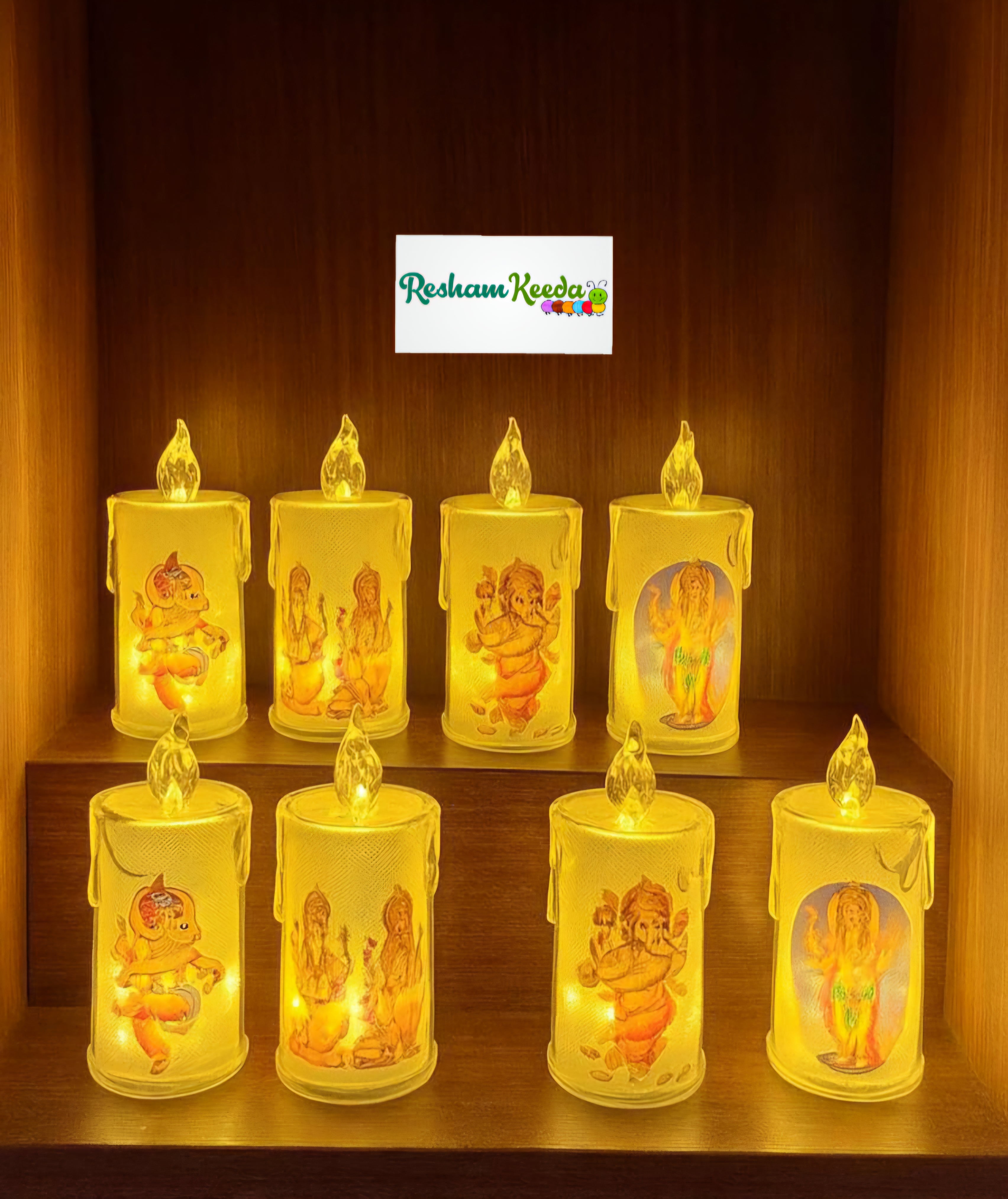 Easy-to-Use and Safe Flameless Smokeless Crystal Divine Lakshmiji Ganeshji Candle Shape LED Lights for All Occasions Birthday / Diwali / Ganesh Pooja / Events & Festive Decoration (Pack of 12)