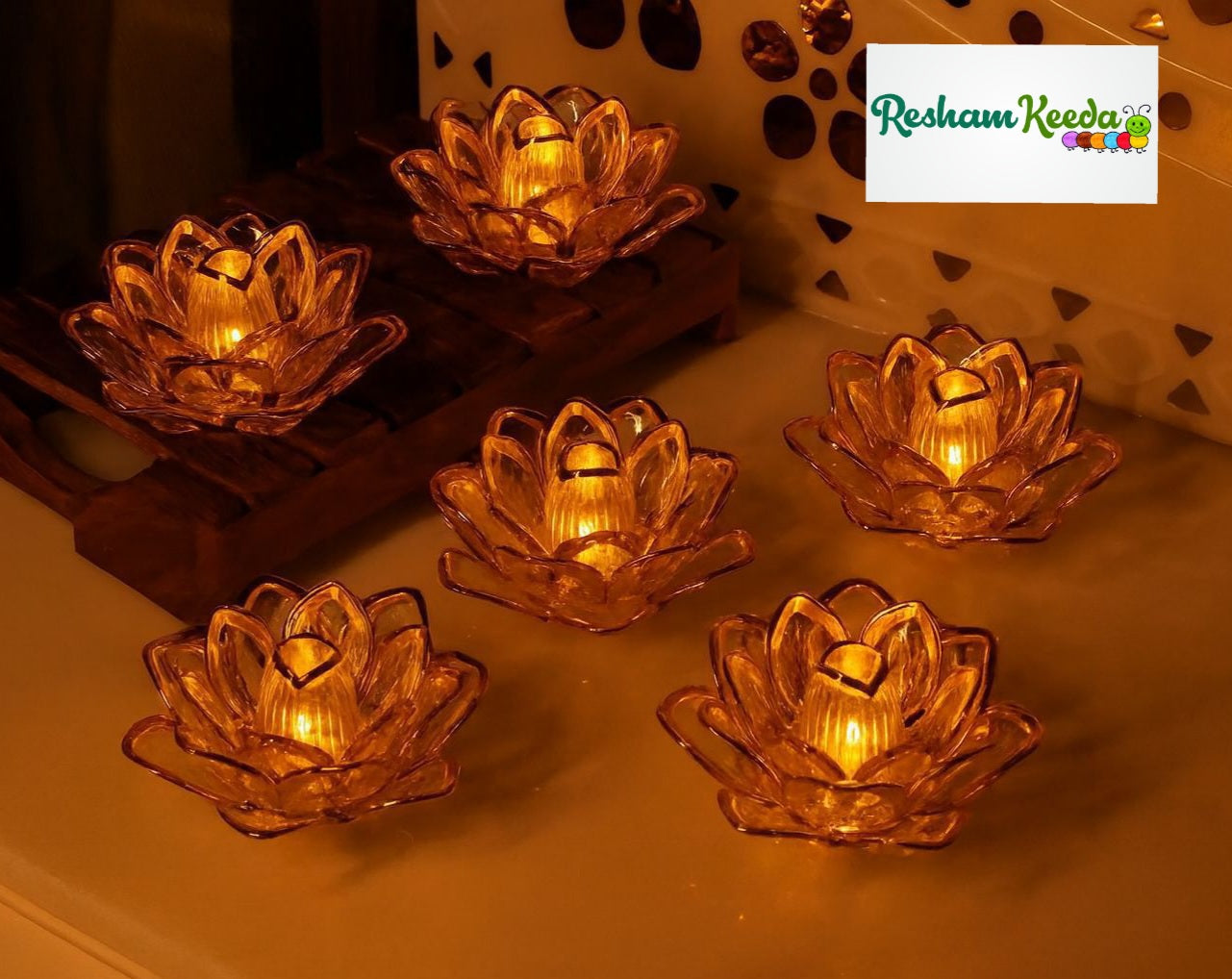 Easy-to-Use and Safe Flameless Smokeless Crystal Lotus Shape LED Lights for All Occasions Birthday / Diwali / Ganesh Pooja / Events & Festive Decoration (Pack of 6)