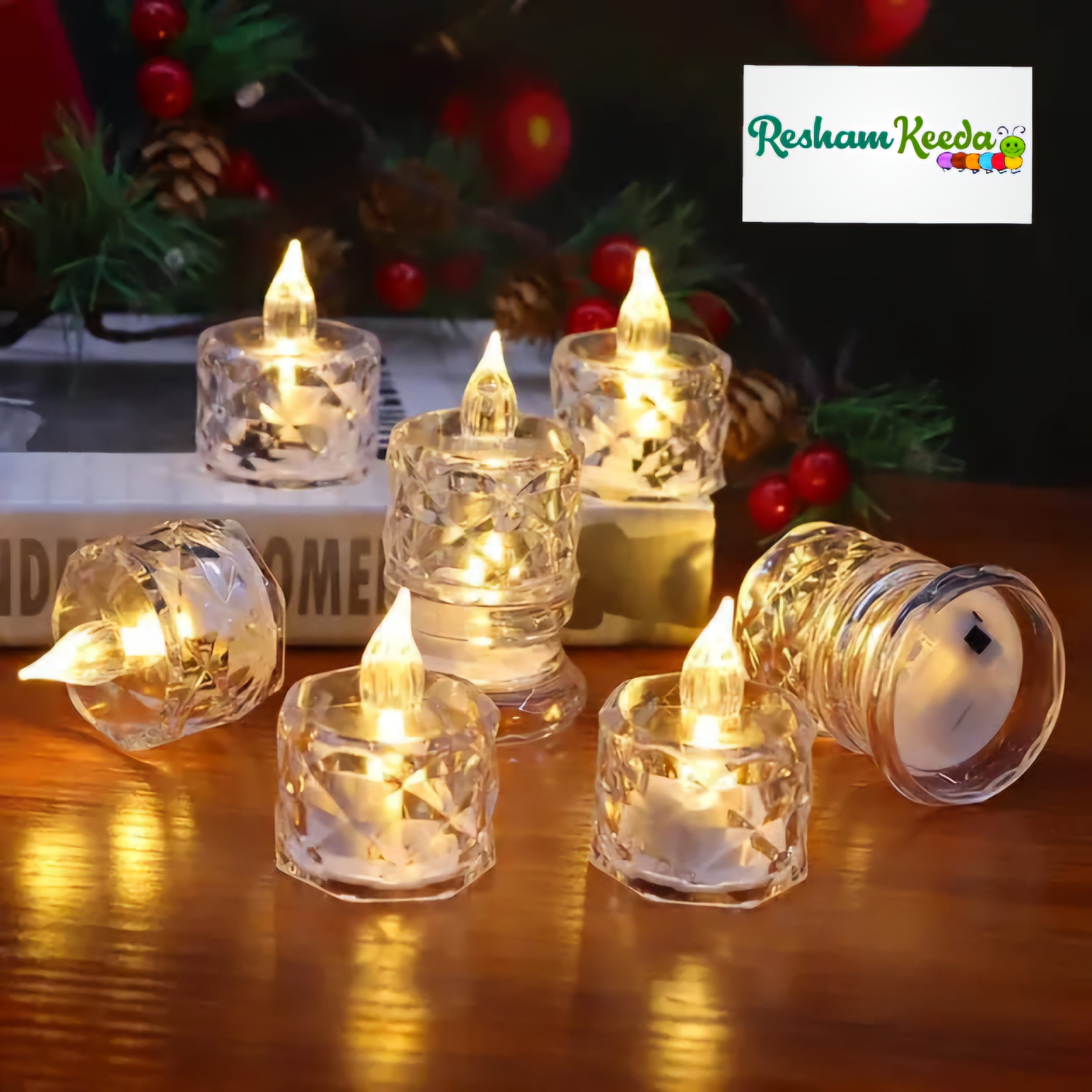 Easy-to-Use and Safe Crystal LED Tlights for All Occasions Birthday / Diwali / Ganesh Pooja / Events & Festive Decoration (Pack of 24)