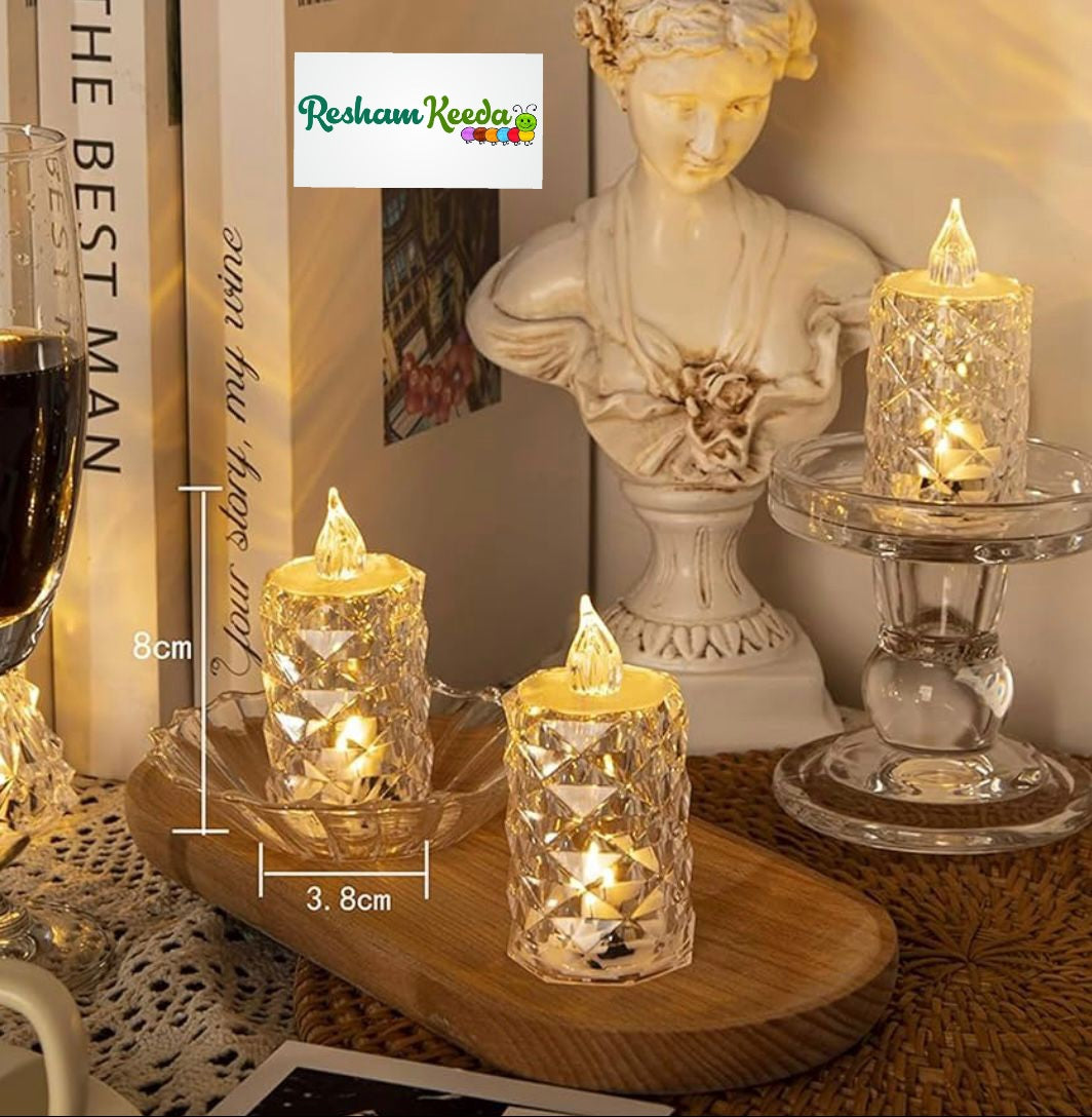 Easy-to-Use and Safe Flameless Smokeless Crystal Big LED Candles Lights for All Occasions Birthday / Diwali / Ganesh Pooja / Events & Festive Decoration (Pack of 12)