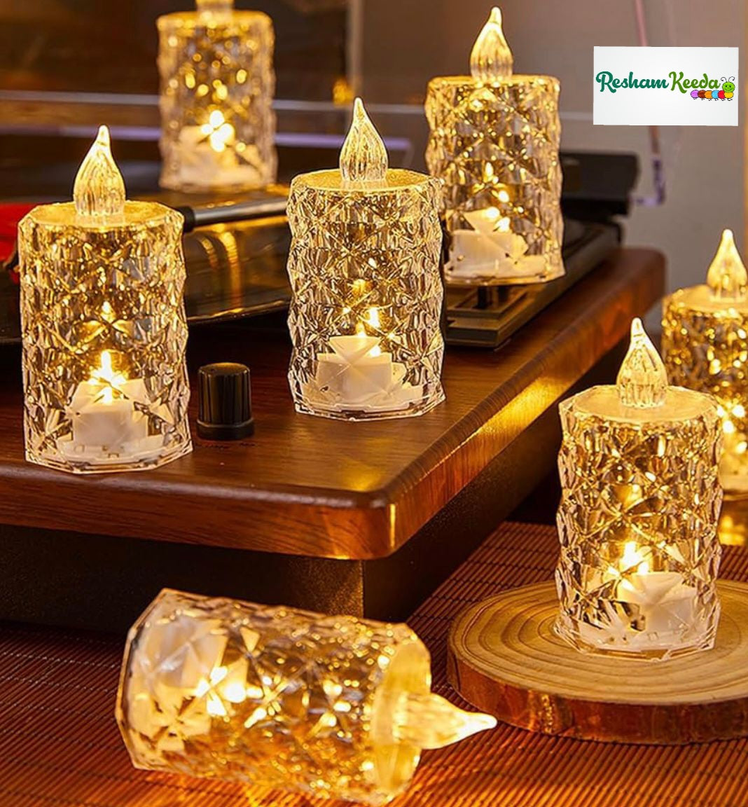 Easy-to-Use and Safe Flameless Smokeless Crystal Big LED Candles Lights for All Occasions Birthday / Diwali / Ganesh Pooja / Events & Festive Decoration (Pack of 12)