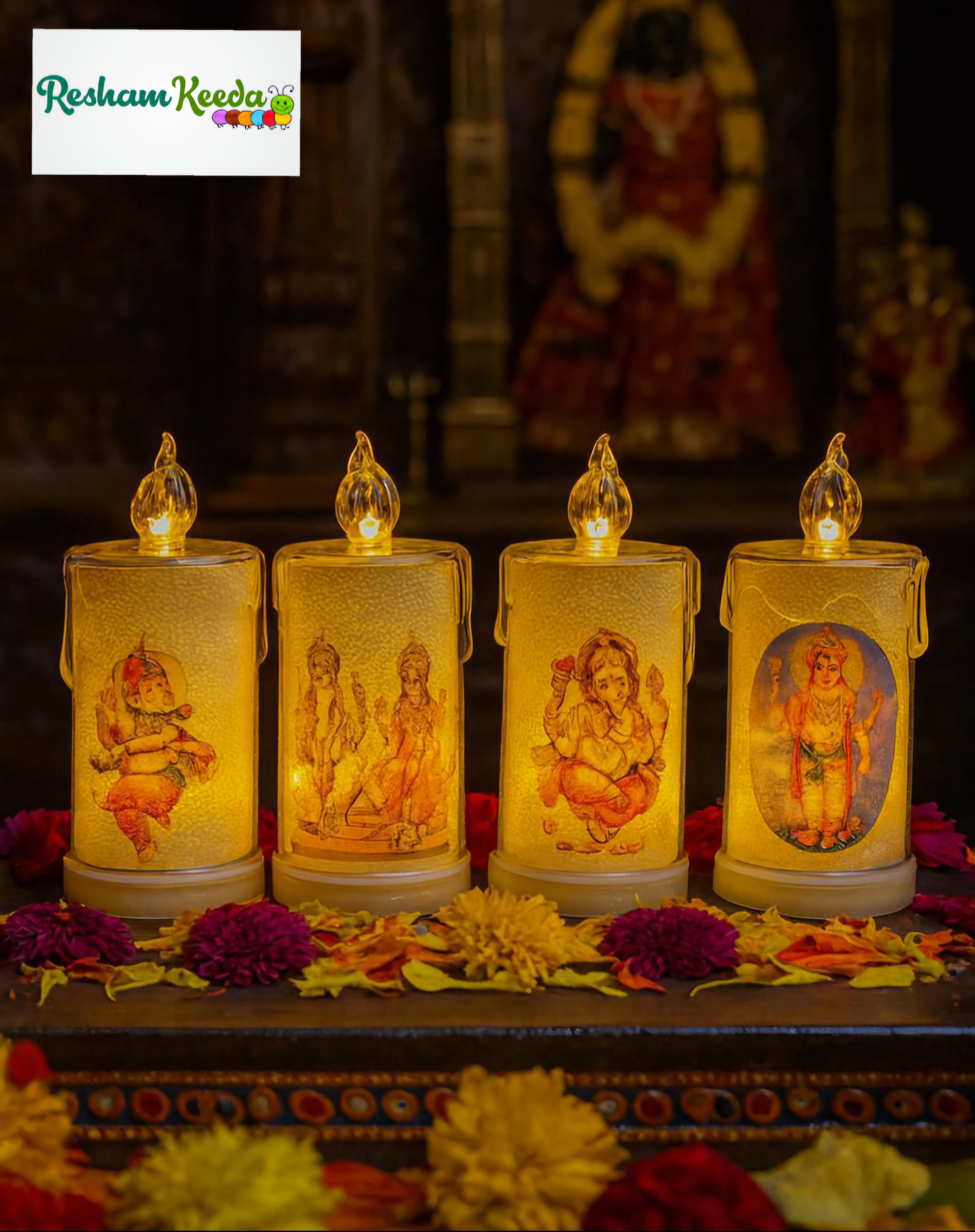 Easy-to-Use and Safe Flameless Smokeless Crystal Divine Lakshmiji Ganeshji Candle Shape LED Lights for All Occasions Birthday / Diwali / Ganesh Pooja / Events & Festive Decoration (Pack of 12)