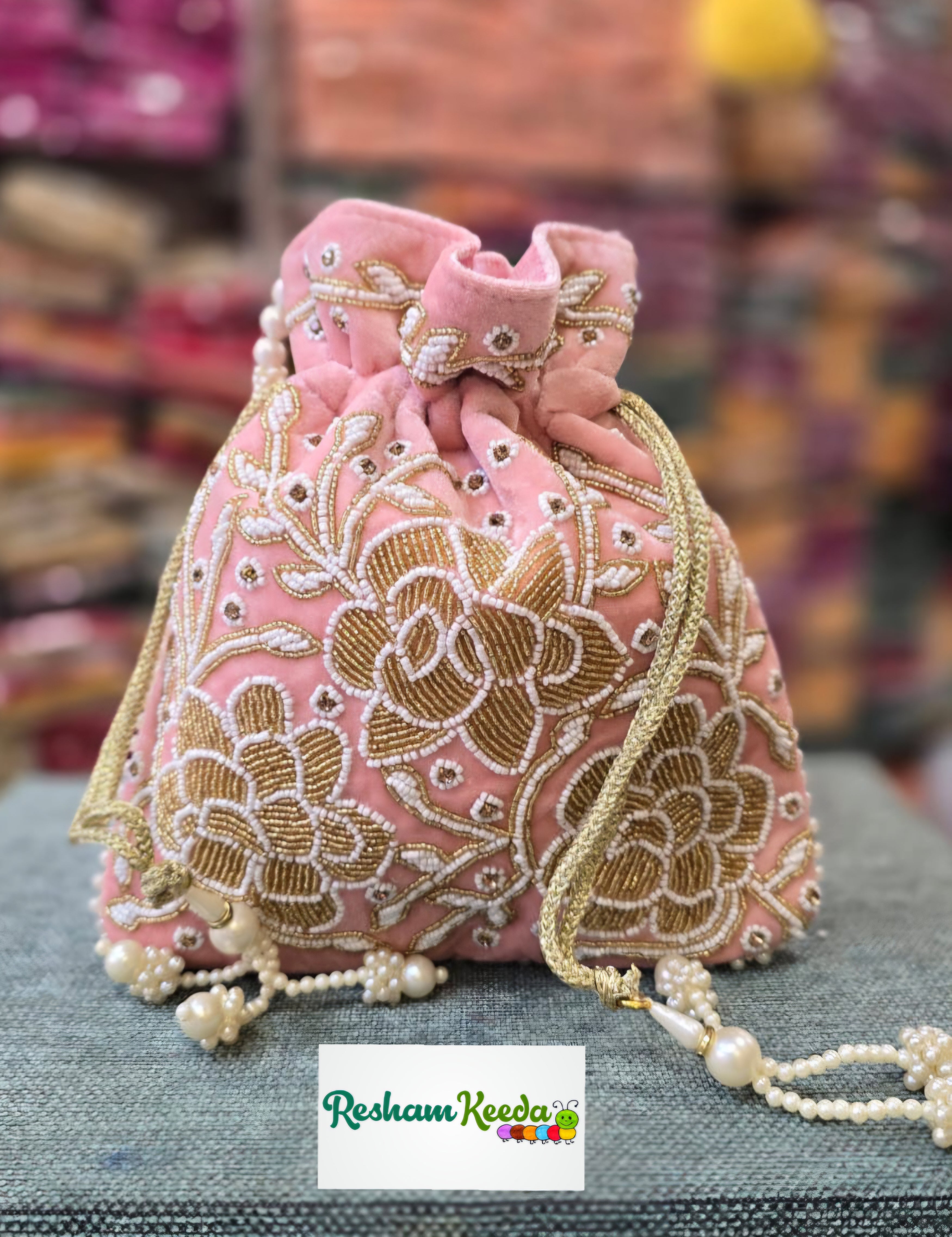 Premium Designer Rose Beads Motifs Floral Handwork with Pearl Handle Perfect for Return Gift Favours Giveaways in Teej Parties Haldi Mehendi Diwali Festive and Wedding Events