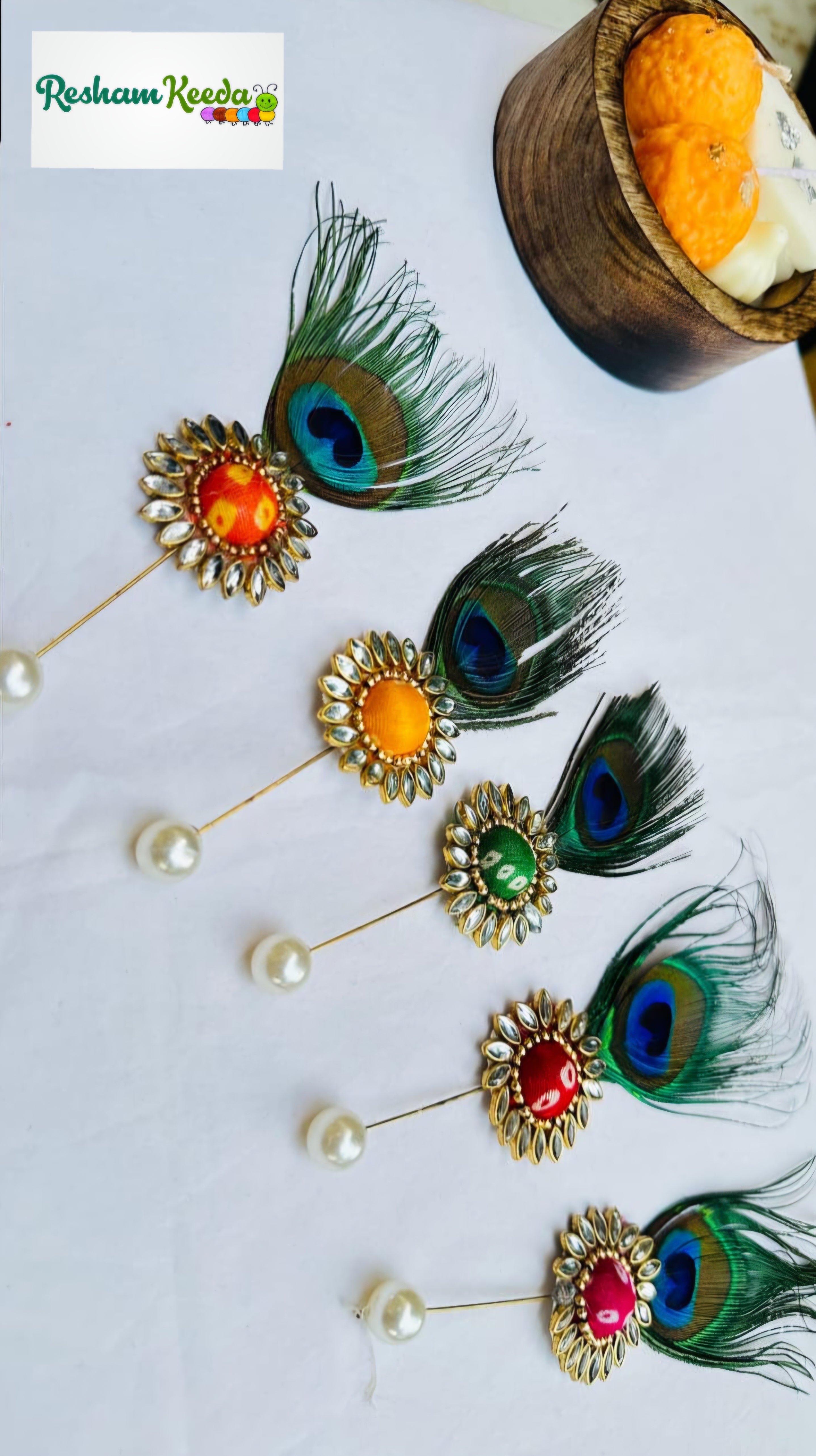 Beautiful Rajasthani Bandhani Bandhej Print Kundan Brooches Lapel Pins for Gifting Return Favours Giveaways in Haldi Mehendi Swagat Baarat Wedding and Other Events (Pack of 12)