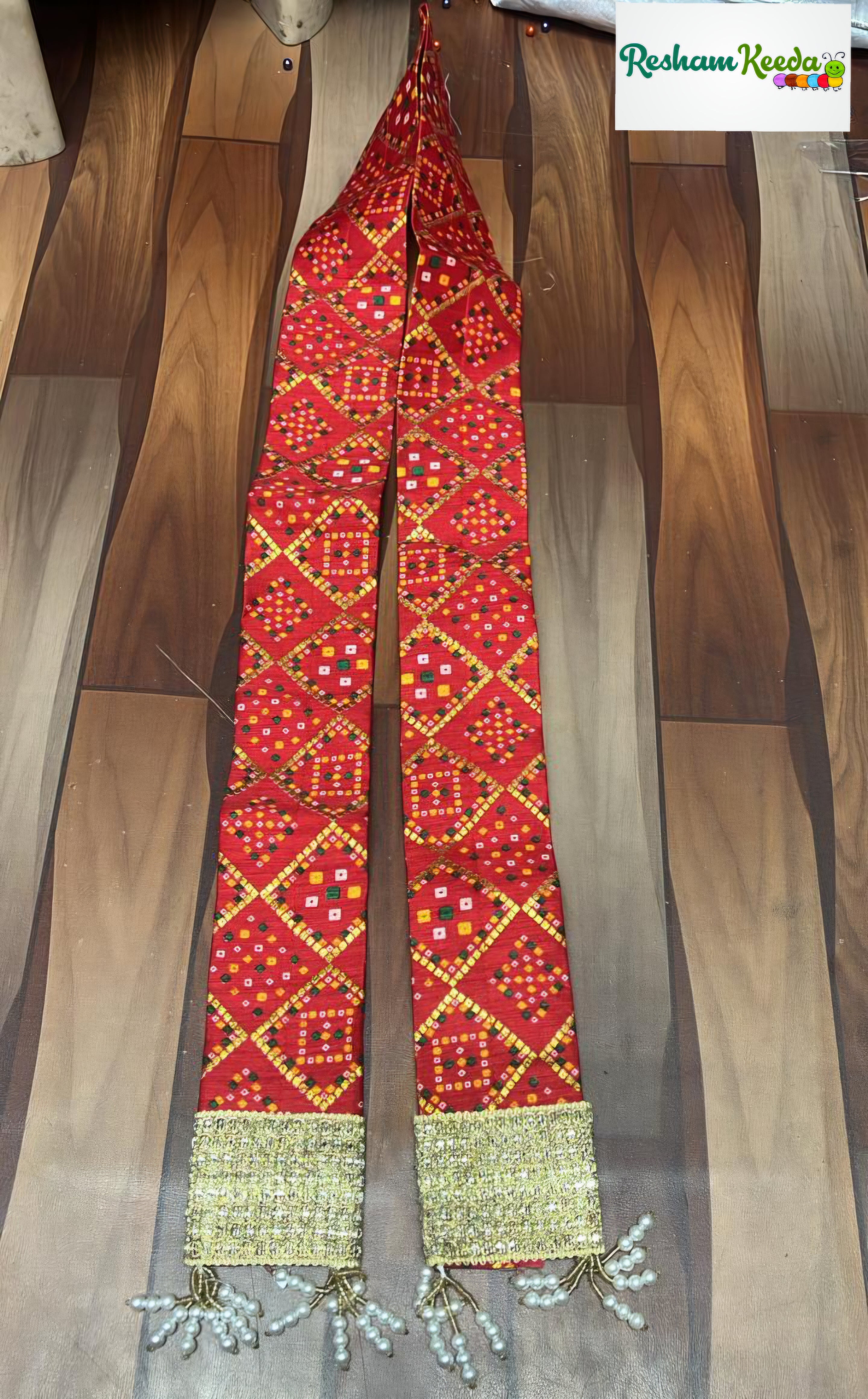 Beautiful Rajasthani Bandhej Bandhani Print with Heavy Gota Border and Tussel Stole Mala Dupatta Patka for Swagat Baraat Haldi Mehendi Wedding Festive Gifting Giveaways (Pack of 10)