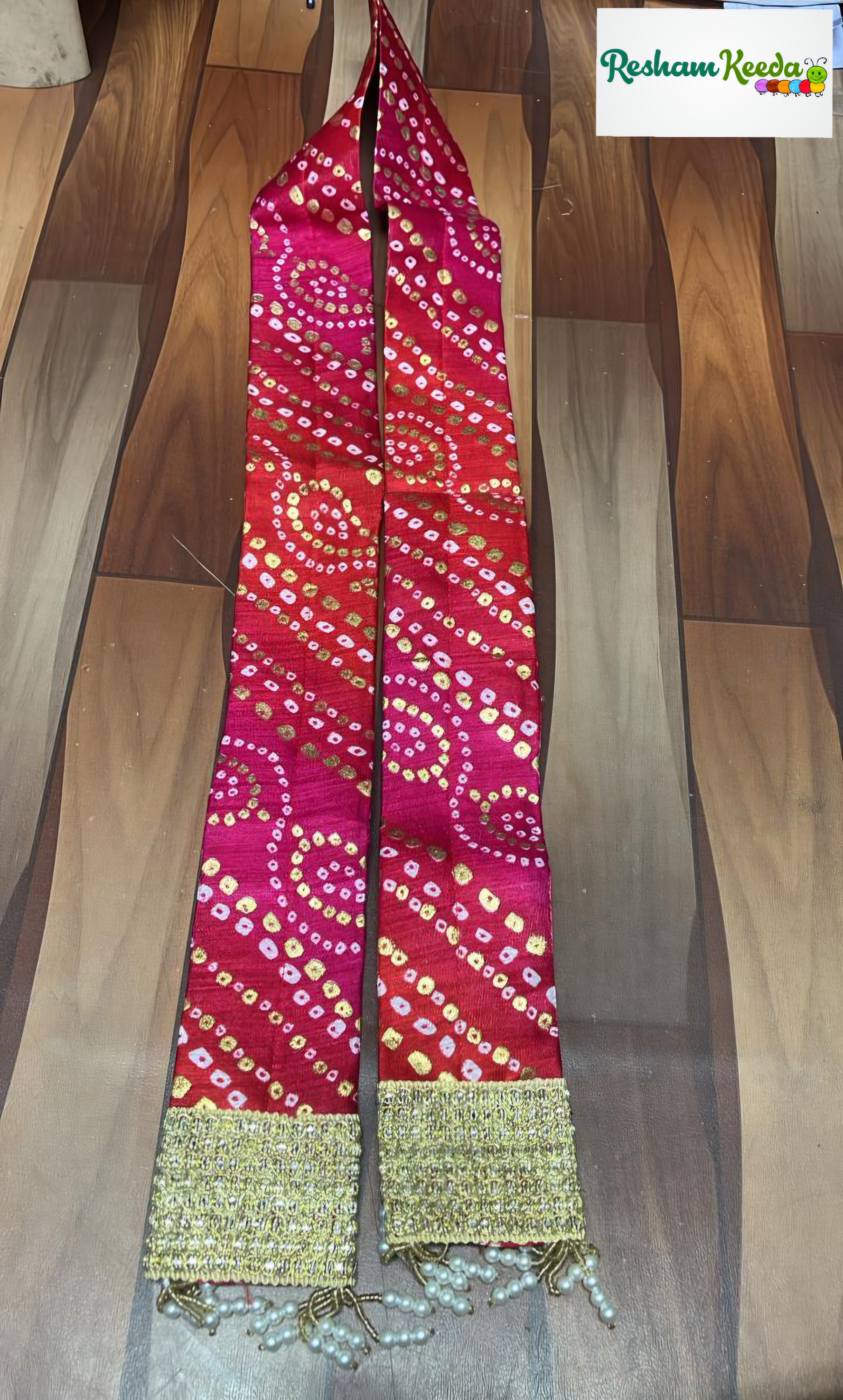 Beautiful Rajasthani Bandhej Bandhani Print with Heavy Gota Border and Tussel Stole Mala Dupatta Patka for Swagat Baraat Haldi Mehendi Wedding Festive Gifting Giveaways (Pack of 10)
