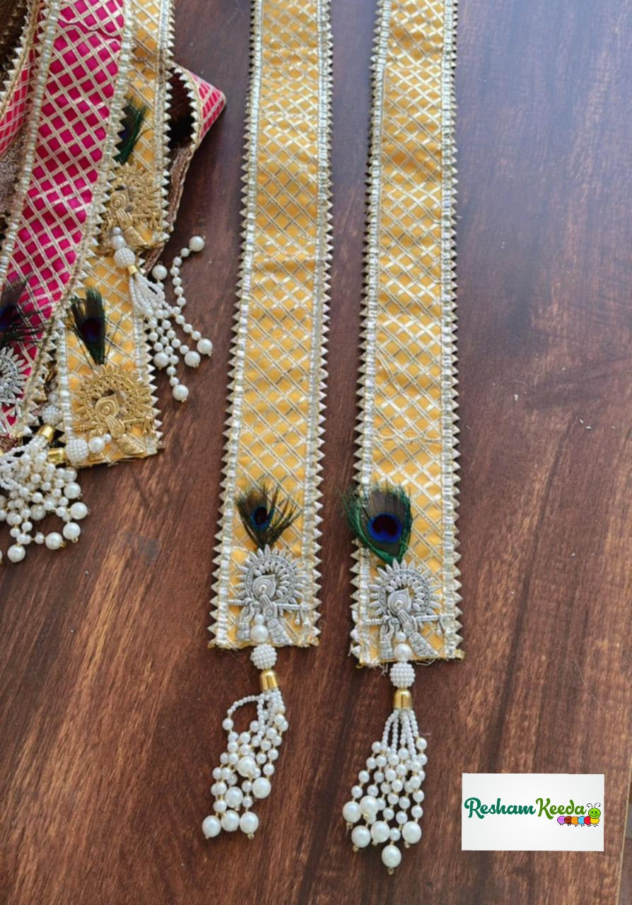 Budget Friendly Beautiful Gota Patti with Heavy Tussel Stole Mala for Mameru Swagat Baraat Haldi Mehendi Bhaat Wedding Festive Gifting Giveaways (Pack of 10)