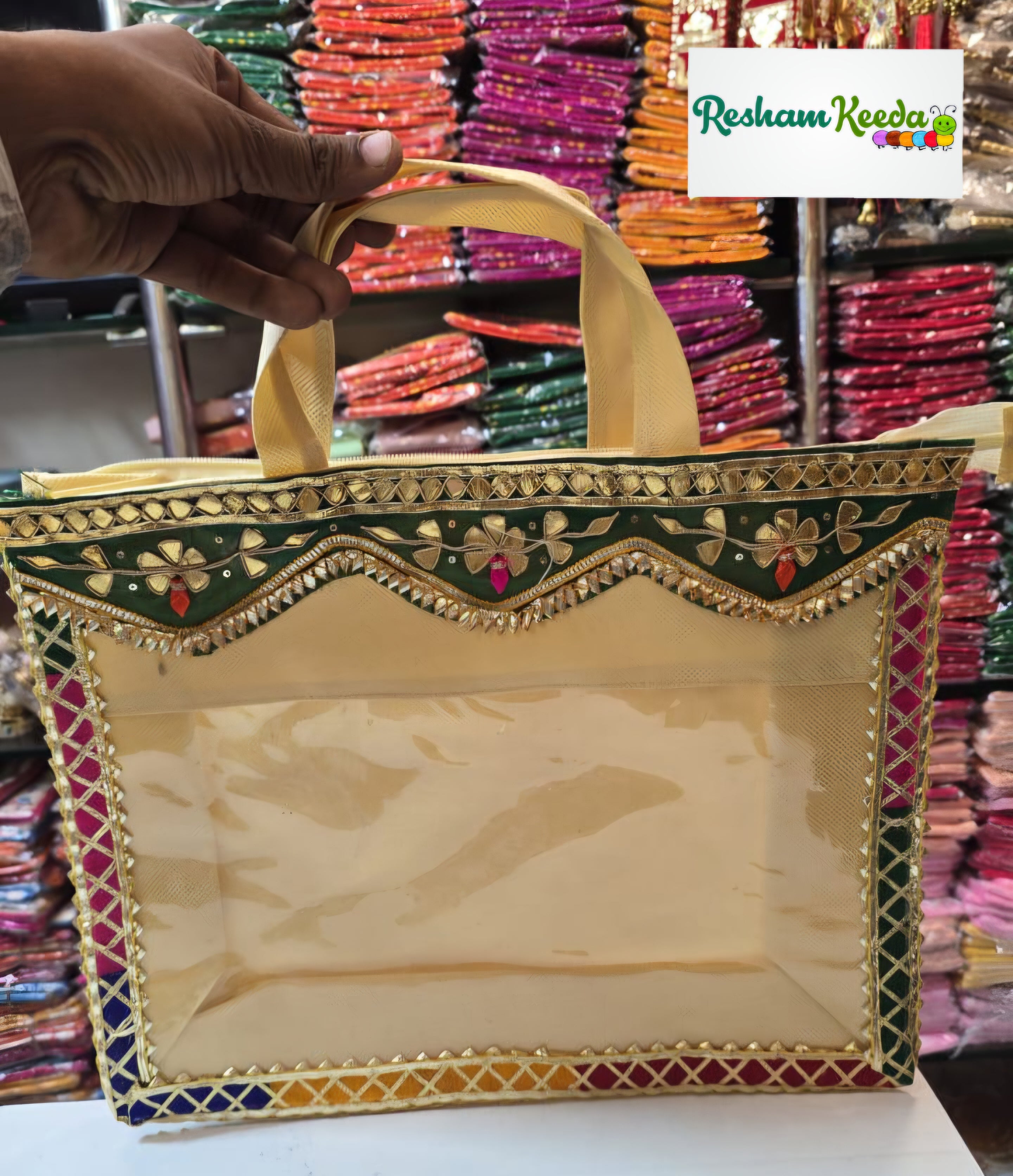 Beautifully Decorated Jute Shagun Bags with Handle For Haldi Mehendi Teej Sinjare Return Favours Giveaways and Wedding Festive Gifting (Pack of 10)