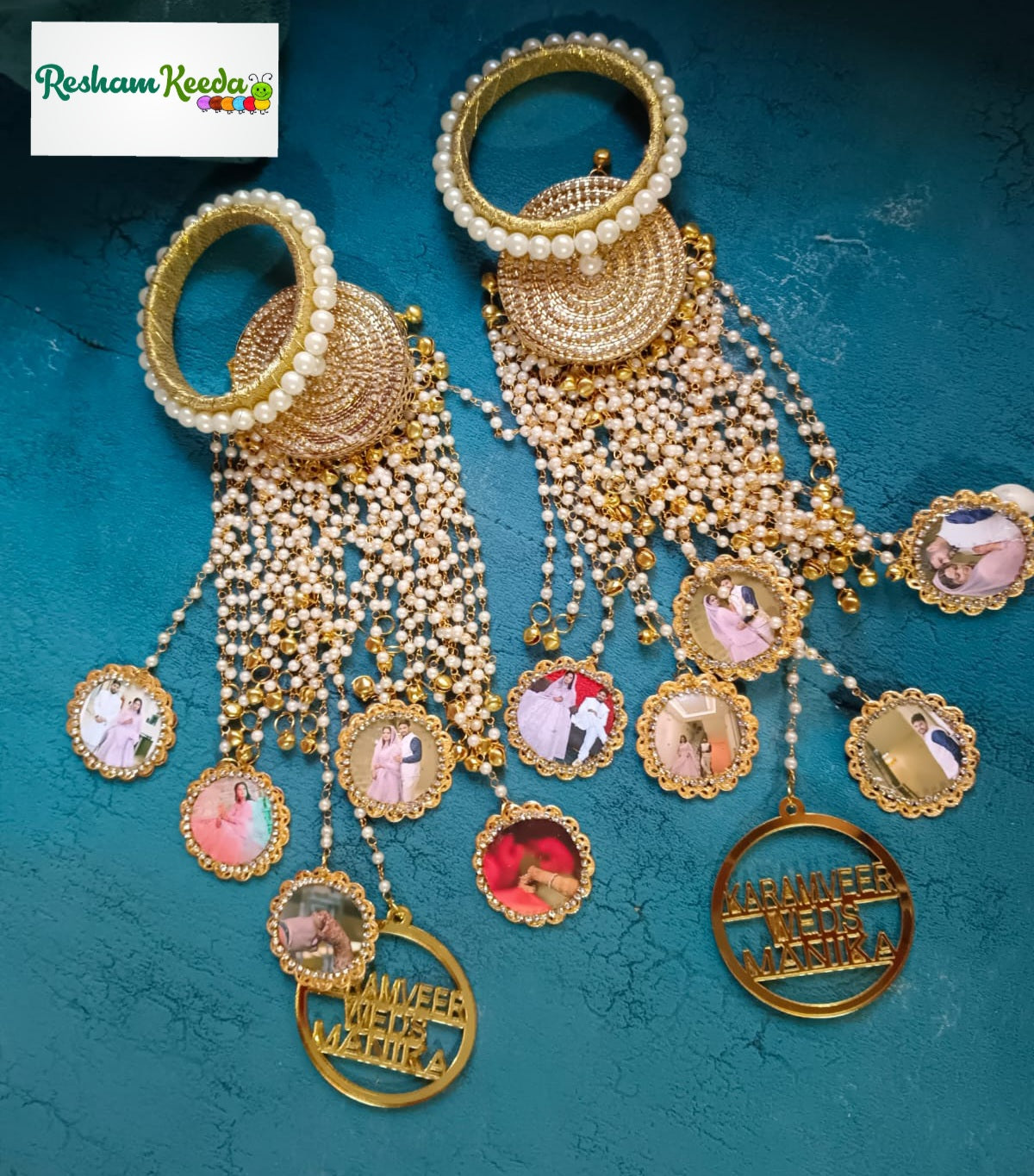 Beautiful Customizable Acrylic Kaleere Latkan Pair with Photo Name Customization for Haldi Mehendi Ceremony Wedding and All Other Events with Names and Couple Pictures