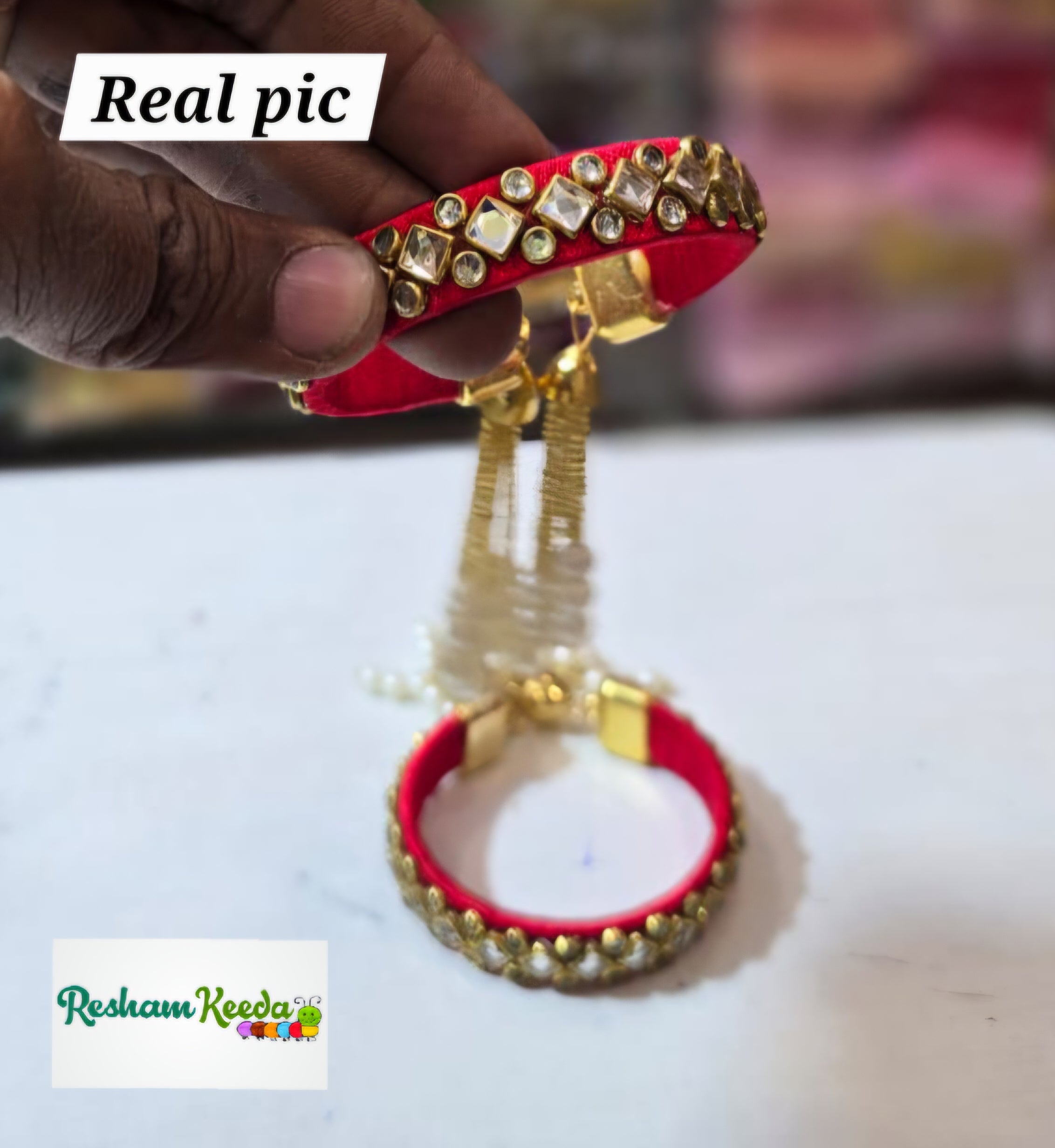 Beautiful Kundan Silk Thread Adjustable Choodi Bangles Bracelets with Motifs Latkan for Return Favours Giveaways in Keertan, Janmotsav, Diwali, Karvachauth, Haldi Mehendi Functions and Wedding Gifting (Pack of 20)