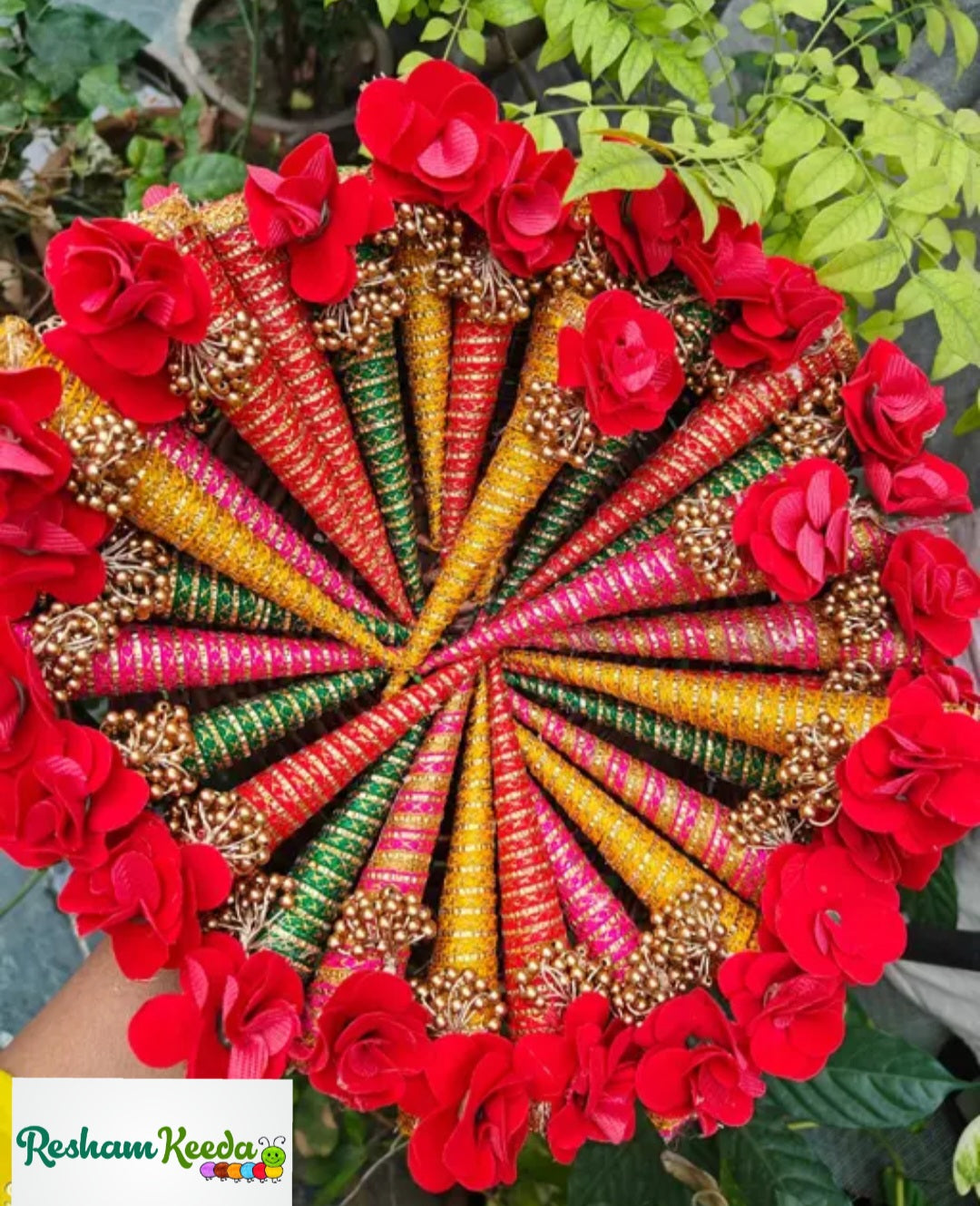 Designer Gota Pom Pom Natural Long Lasting Mehendi Mehandi Heena Hina Cones For Hand - Perfect Favours For Teej, Gangaur, Navratri, Diwali, Eid Party, Pooja, Haldi Mehendi & Wedding Ceremonies (Pack of 10)