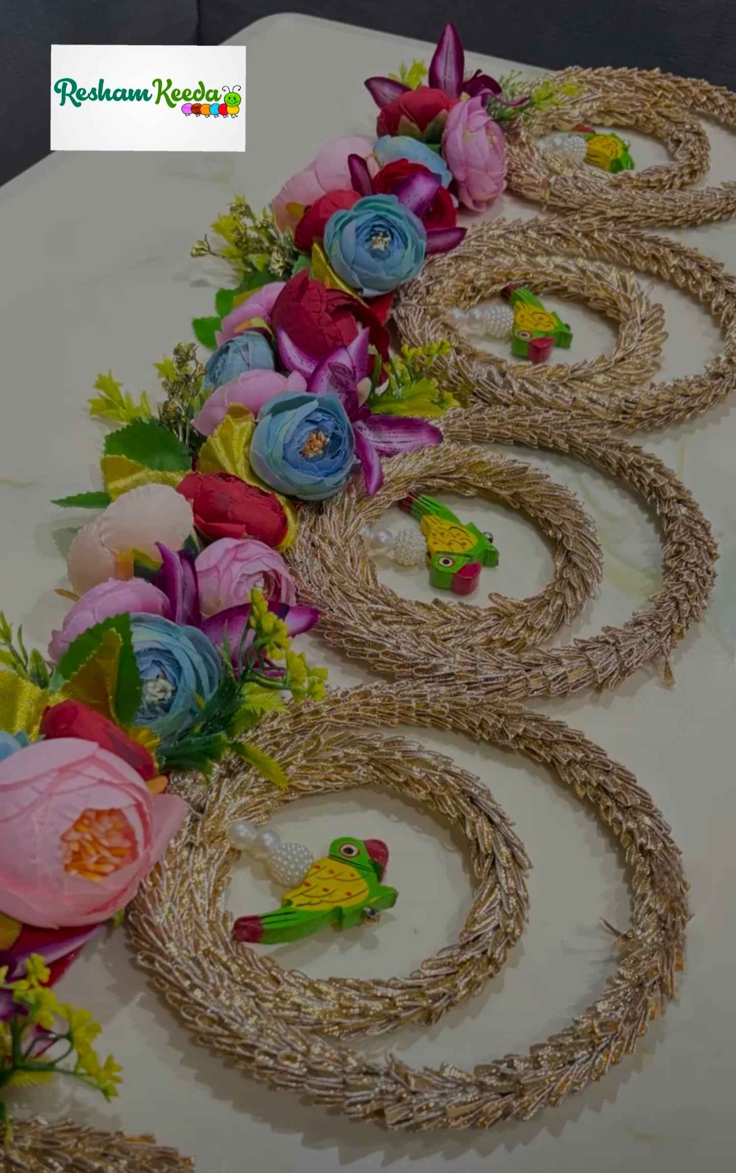 Beautifully Handcrafted Traditional Parrot, Floral and Rings Bandarwal Toran For Diwali Festival Wedding Home Decoration House Warming and Gifting