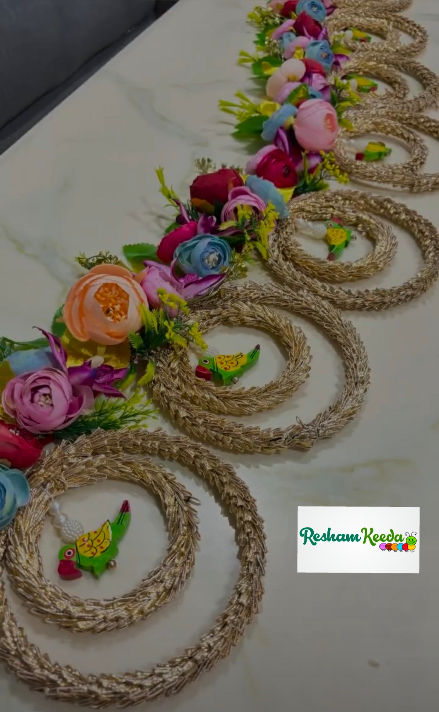 Beautifully Handcrafted Traditional Parrot, Floral and Rings Bandarwal Toran For Diwali Festival Wedding Home Decoration House Warming and Gifting