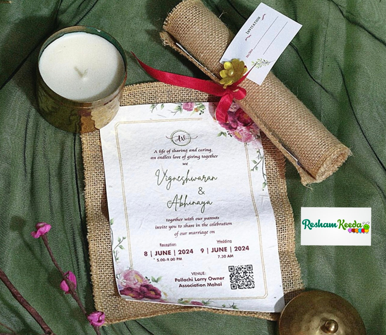 Premium Eco Friendly Customizable Thank You Invitation Jute Scroll Cards for Haldi Mehendi Wedding Birthday Anniversary Keertan Satsanf Teej Parties Baby Shower and Other Events (Pack of 10)