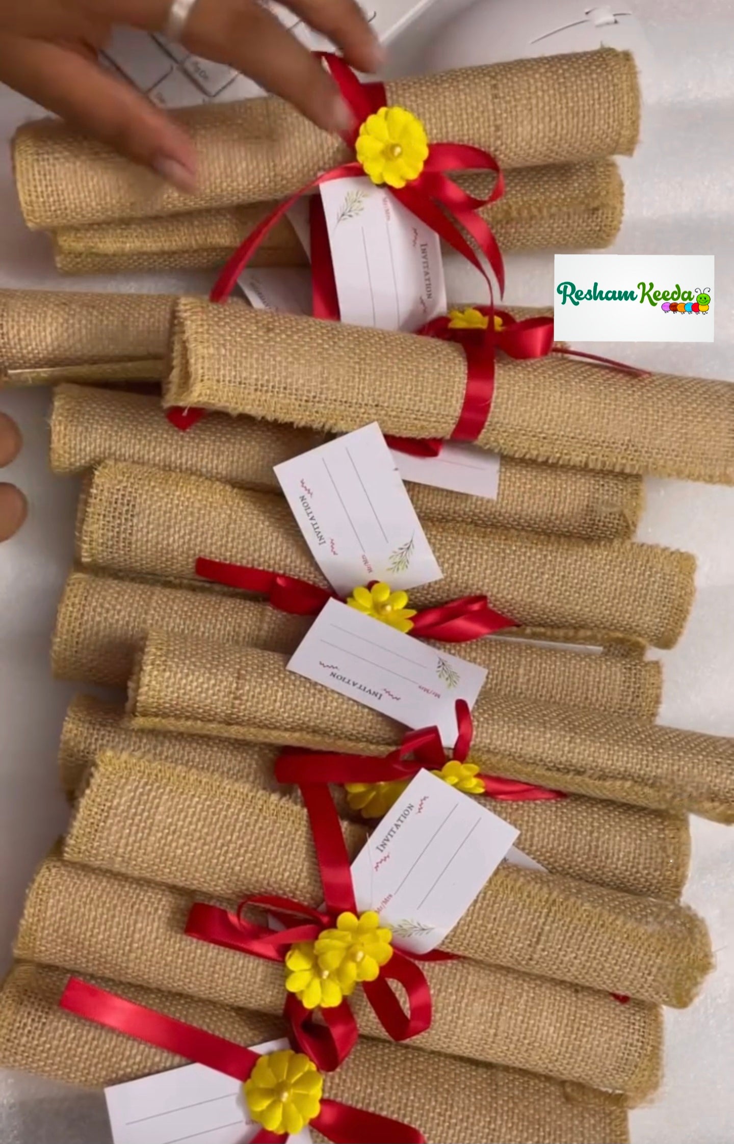 Premium Eco Friendly Customizable Thank You Invitation Jute Scroll Cards for Haldi Mehendi Wedding Birthday Anniversary Keertan Satsanf Teej Parties Baby Shower and Other Events (Pack of 10)