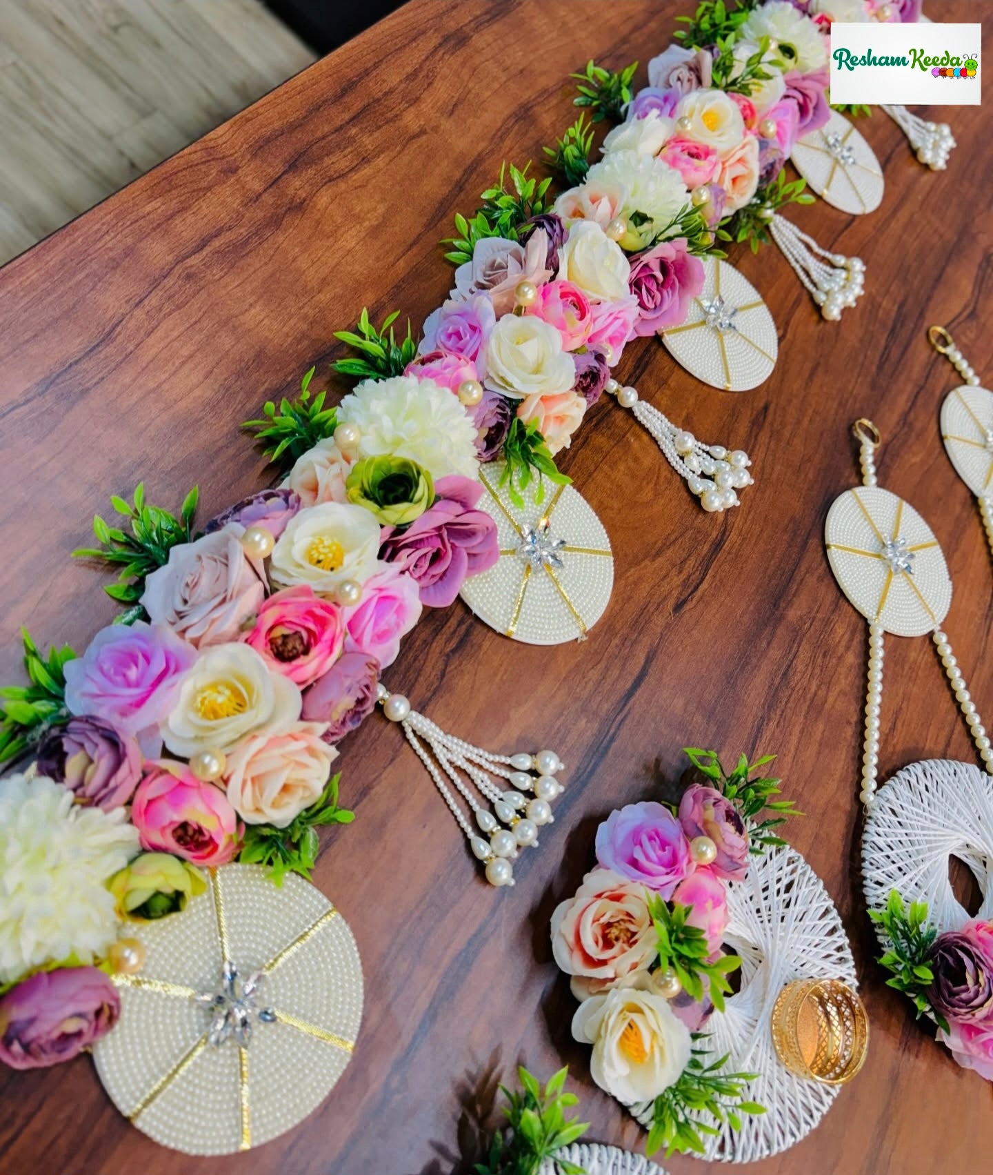 Designer Handcrafted Makruk Ring Macrame Floral Bandarwal Toran Bandhanwar with Matching Hangings and Tlight Holders Combo For Diwali Grah Pravesh House Warming Wedding Festival Home Decoration and Gifting
