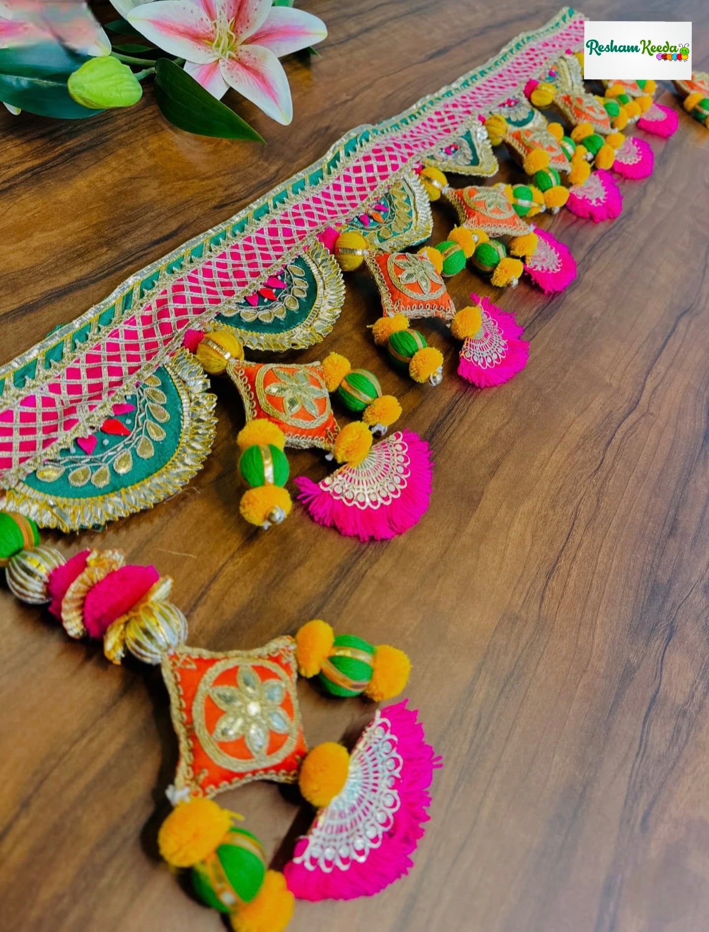 Premium Quality Designer Handcrafted Traditional Gota Patti Bandarwal Toran Bandhanwar with Beautiful Pillow Tussels For Diwali Festival Door Home Decoration Grah Pravesh and Wedding Gifting