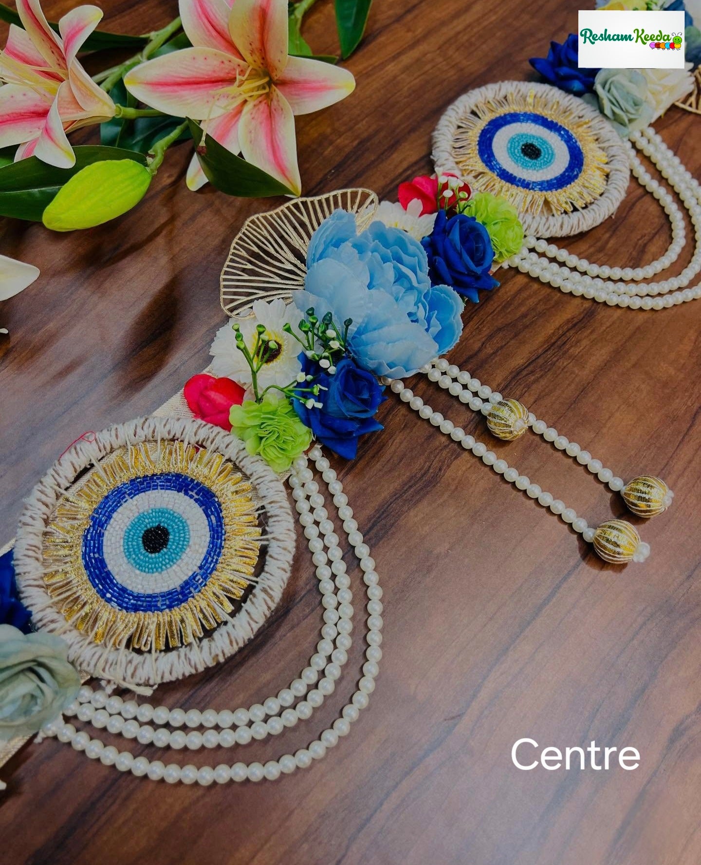 Beautifully Handcrafted Heavy Designer Floral Bandarwal Toran in Evil Eye Theme For Diwali Grah Pravesh House Warming Wedding Festival Home Decoration (Blue)