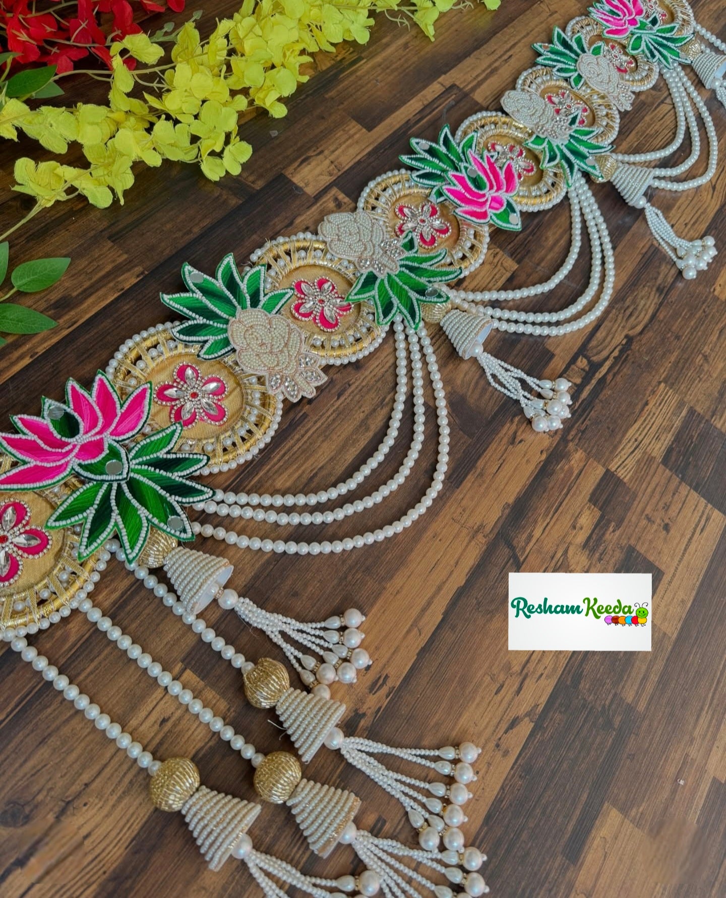 Budget Friendly Handcrafted Lotus Patchwork Motifs Bandarwal Toran with Side Latkans For Diwali Grah Pravesh Festival Wedding Home Decoration and House Warming Gifting