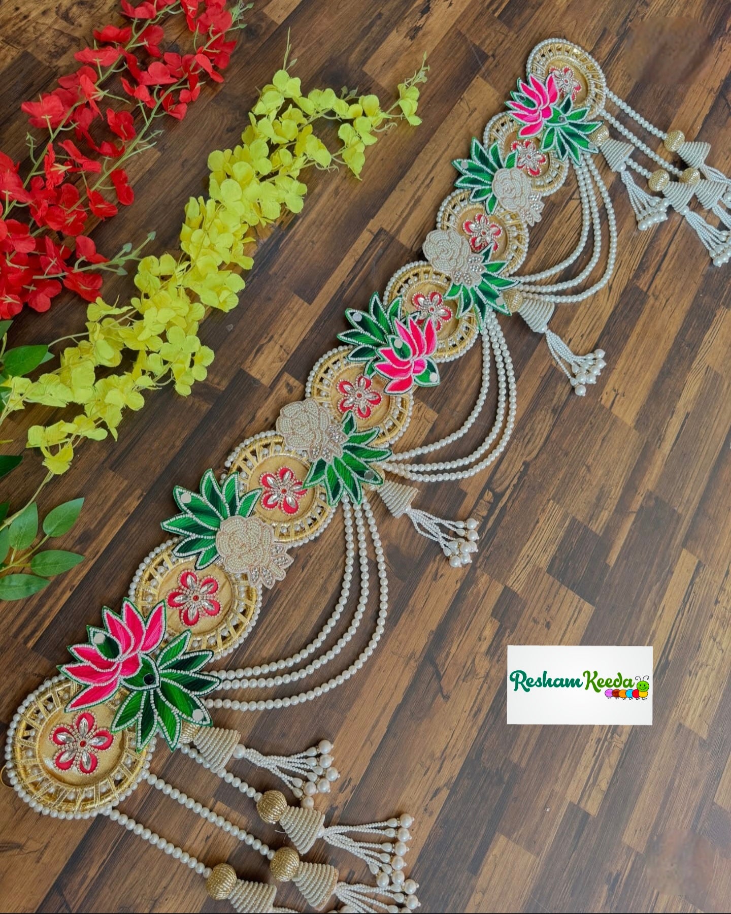 Budget Friendly Handcrafted Lotus Patchwork Motifs Bandarwal Toran with Side Latkans For Diwali Grah Pravesh Festival Wedding Home Decoration and House Warming Gifting