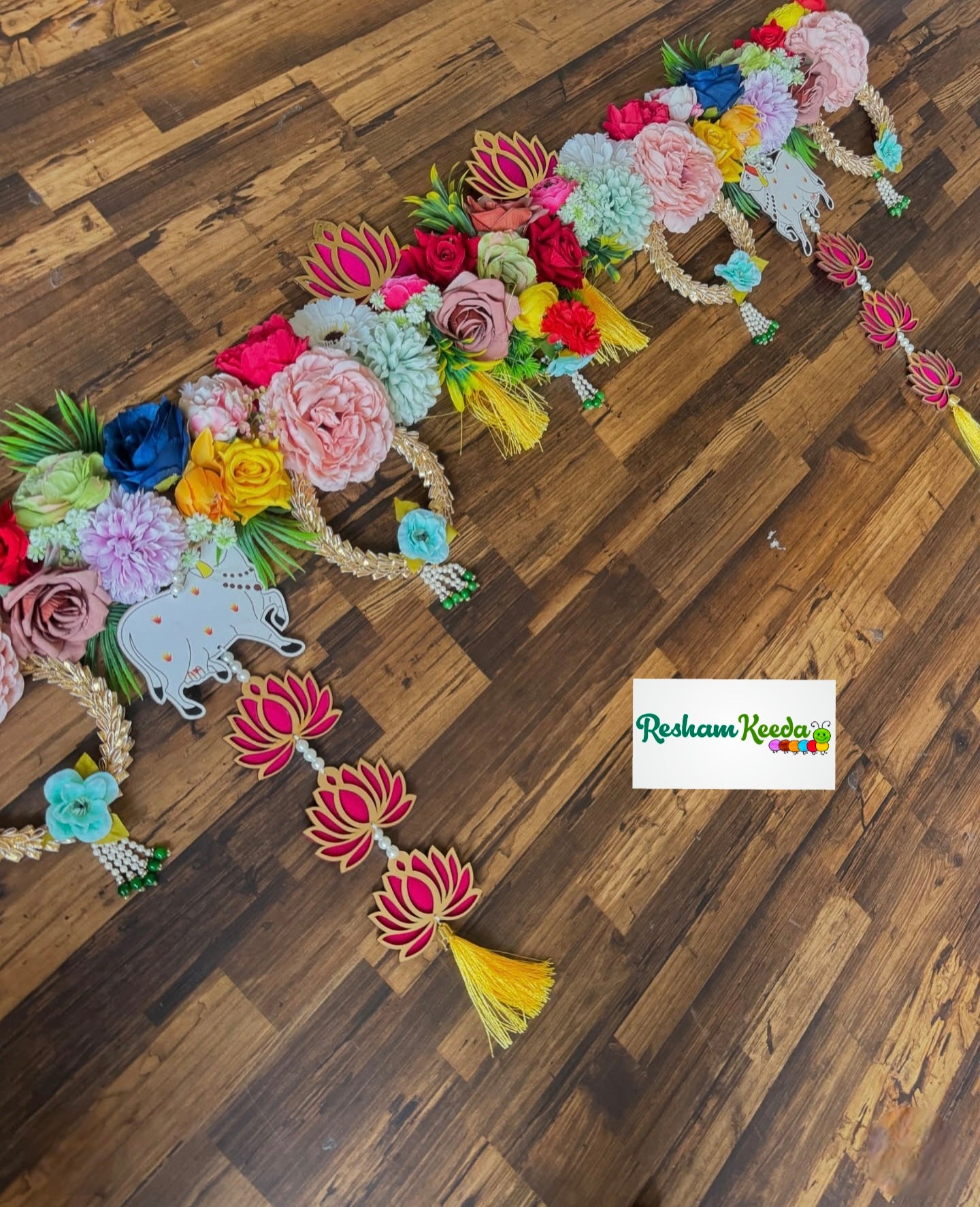 Beautifully Handcrafted Heavy Design Floral Cow Lotus Bandarwal Toran with Side Latkans For Diwali Grah Pravesh Festival Wedding Home Decoration and House Warming Gifting