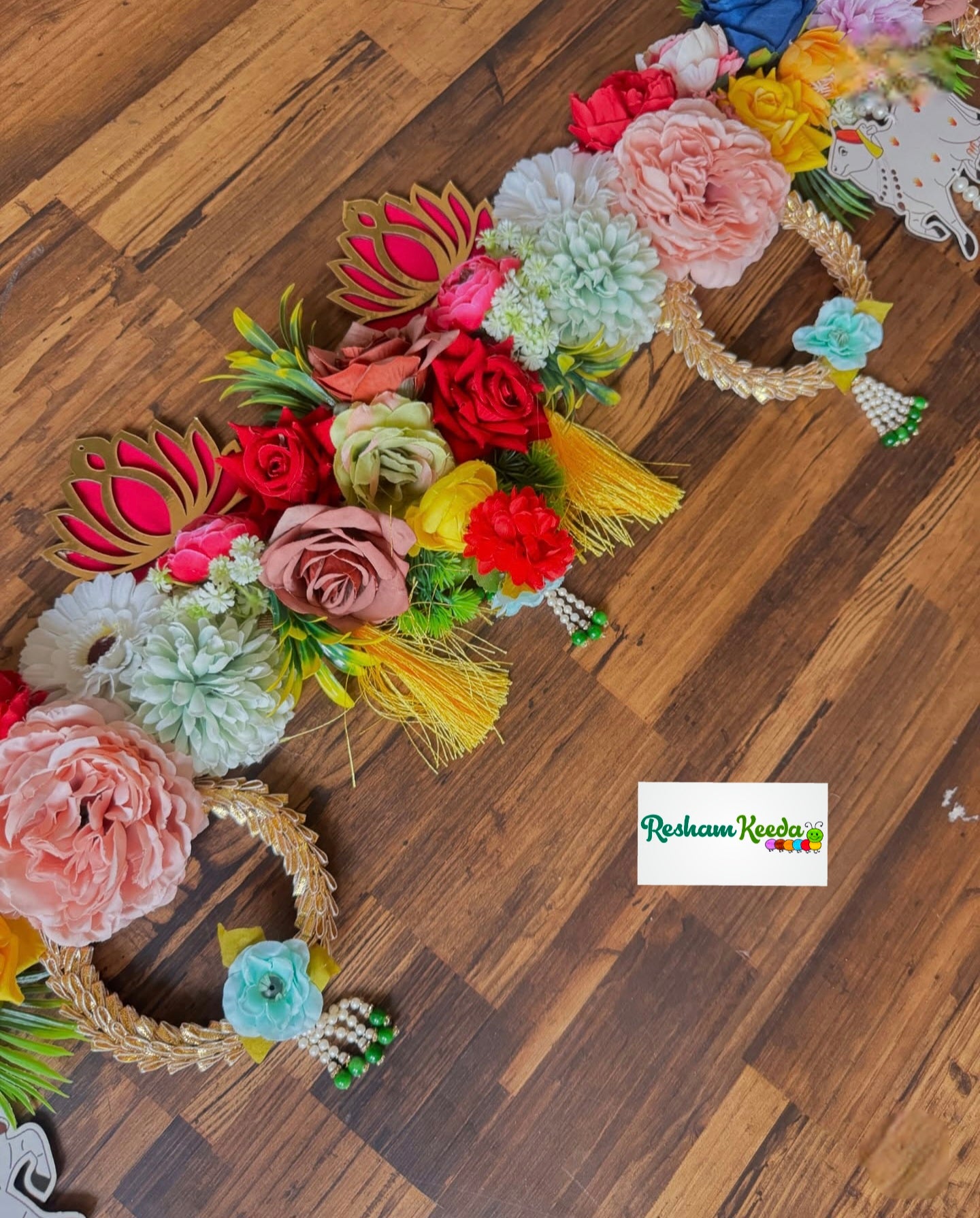 Beautifully Handcrafted Heavy Design Floral Cow Lotus Bandarwal Toran with Side Latkans For Diwali Grah Pravesh Festival Wedding Home Decoration and House Warming Gifting