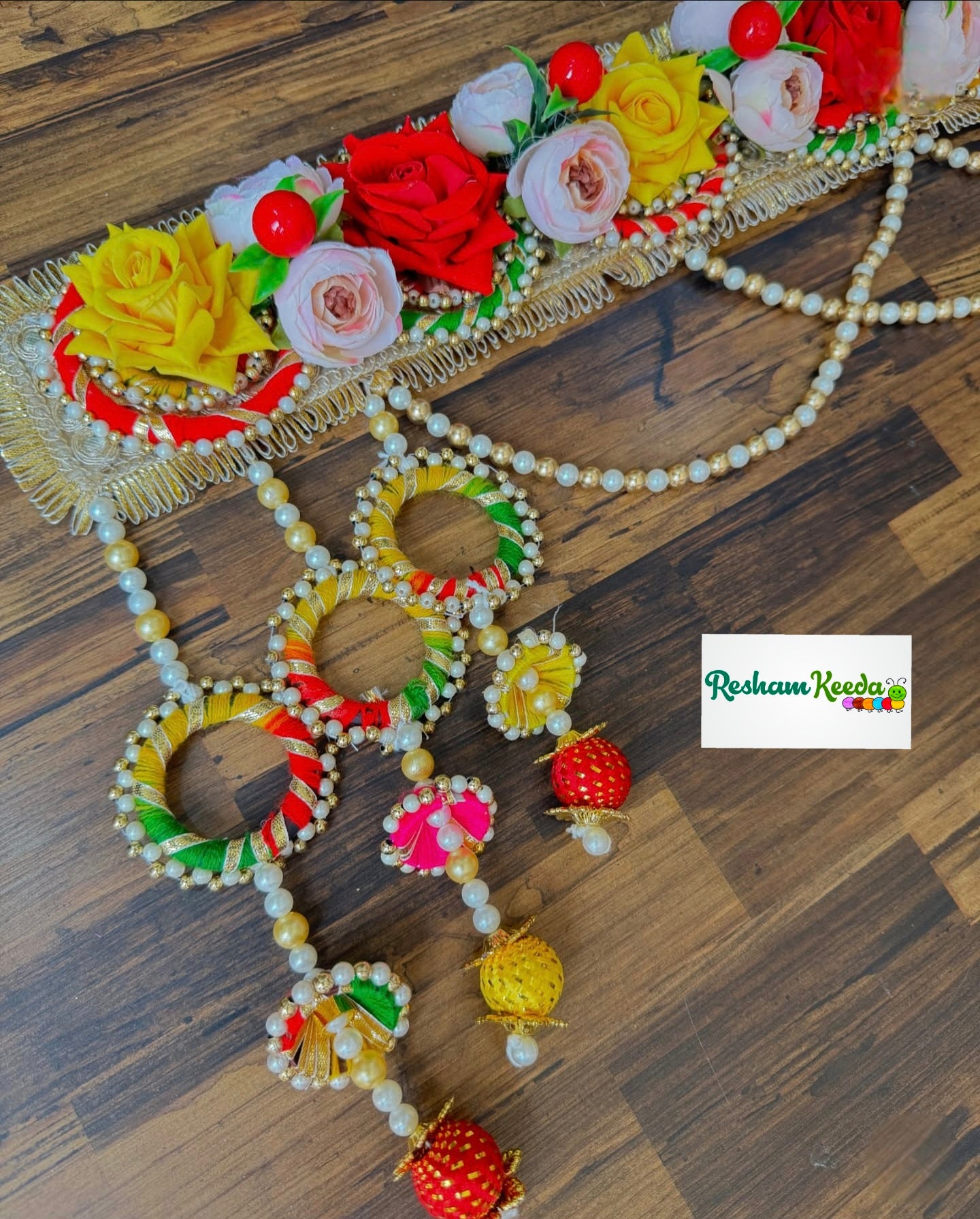 Budget Friendly Handcrafted Floral Motifs Bandarwal Toran with Side Latkans For Diwali Grah Pravesh Festival Wedding Home Decoration and House Warming Gifting
