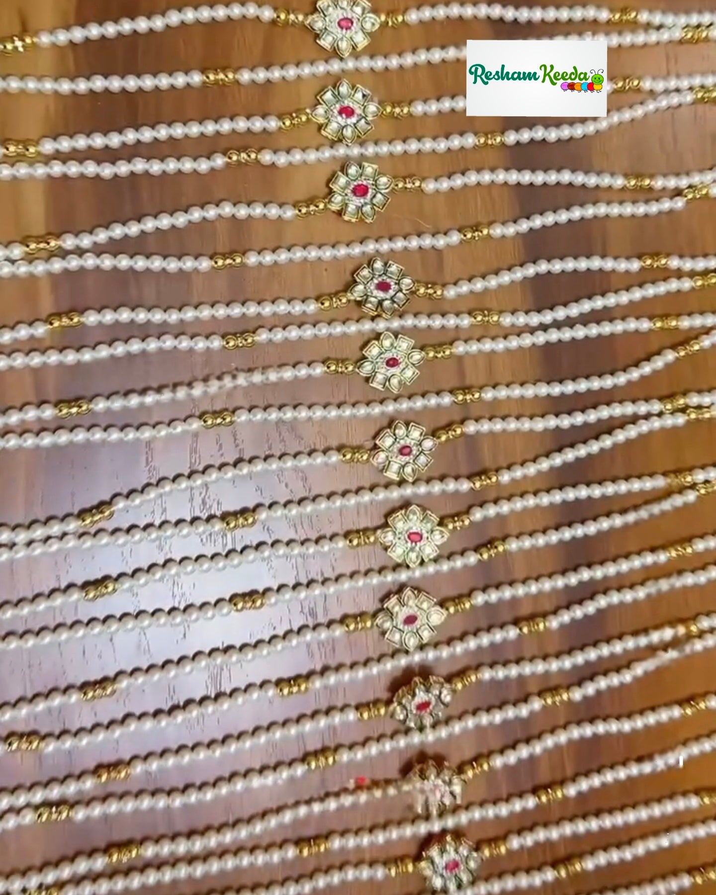 Premium Quality White and Golden Pearls Kundan Stole Mala for Swagat Baraat Haldi Mehendi Mayra Bhaat Welcome Wedding Festive Gifting Giveaways (Pack of 10)