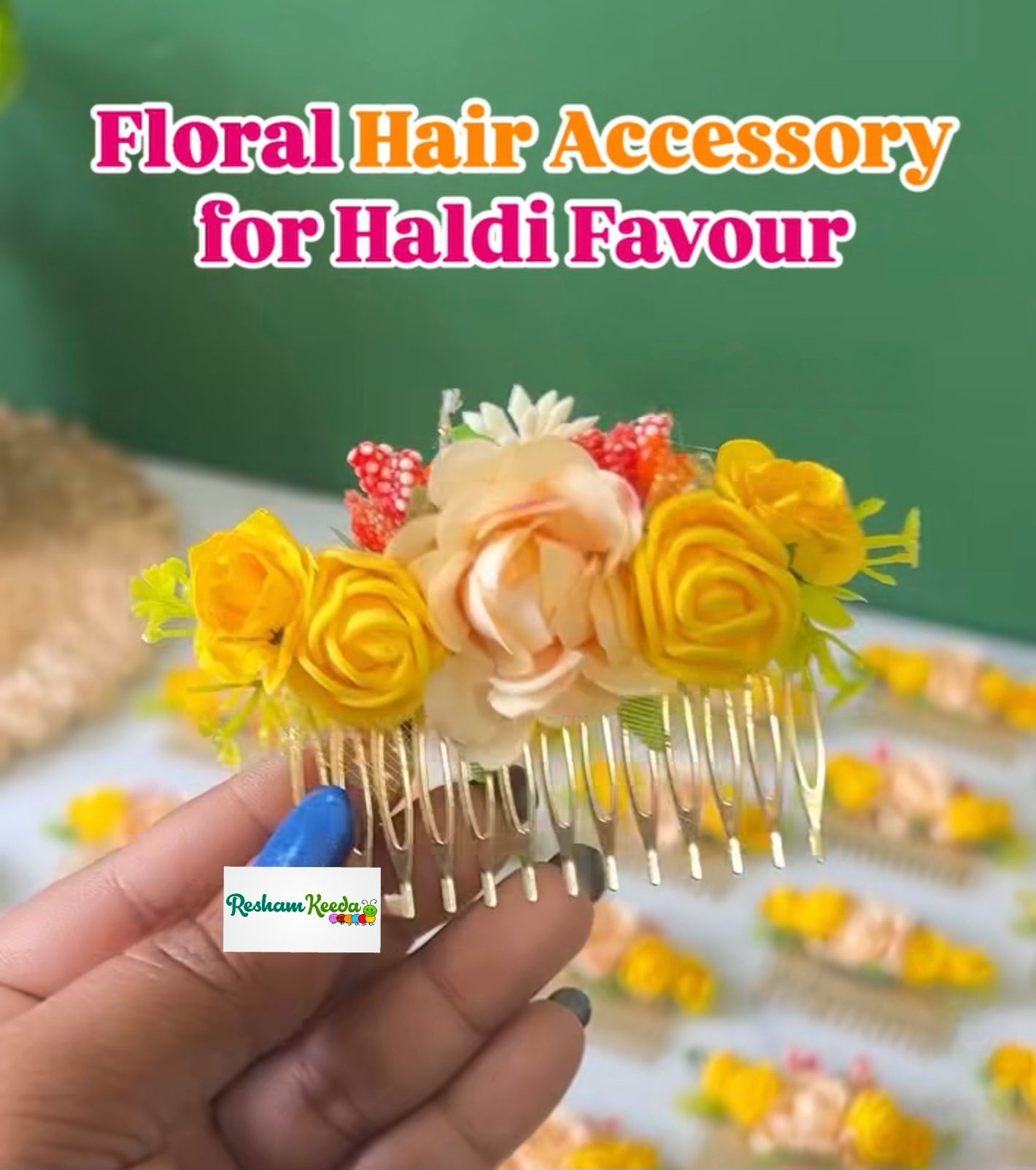 Beautiful Yellow Floral Hair Juda Bun Comb Clip Accessory for Return Favours Gifting Giveaways in Haldi Mehendi Wedding Parties for Bridesmaid (Set of 5)