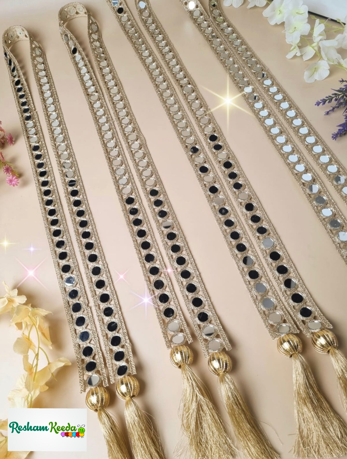 Beautiful Heavy Mirror Work Stole Mala Dupatta Patka for Swagat Baraat Haldi Mehendi Wedding Festive Gifting Giveaways (Pack of 10)