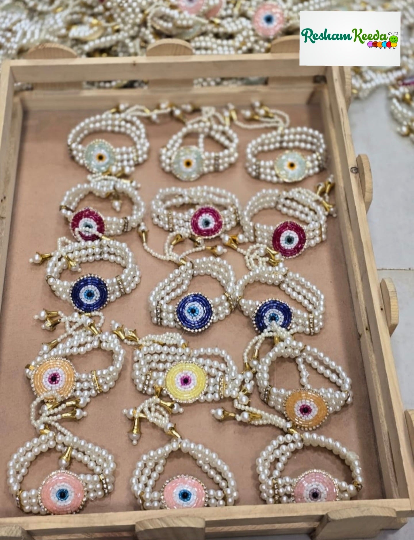 Beautiful Kundan and Motifs Evil Eye Bracelet for Return Favours Gifting Giveaways in Haldi Mehendi Swagat Baarat Wedding and Other Events (Pack of 10)