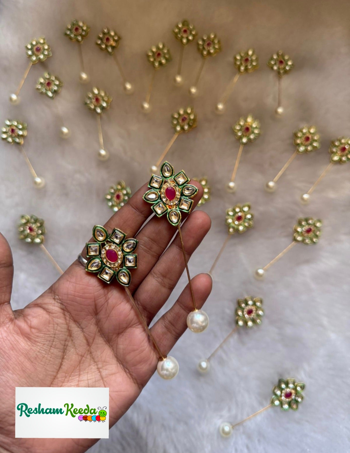 Budget Friendly Kundan Brooches Lapel Pins for Gifting Return Favours Giveaways in Mameru Bhaat Haldi Mehendi Swagat Baarat Wedding and Other Events (Pack of 15)