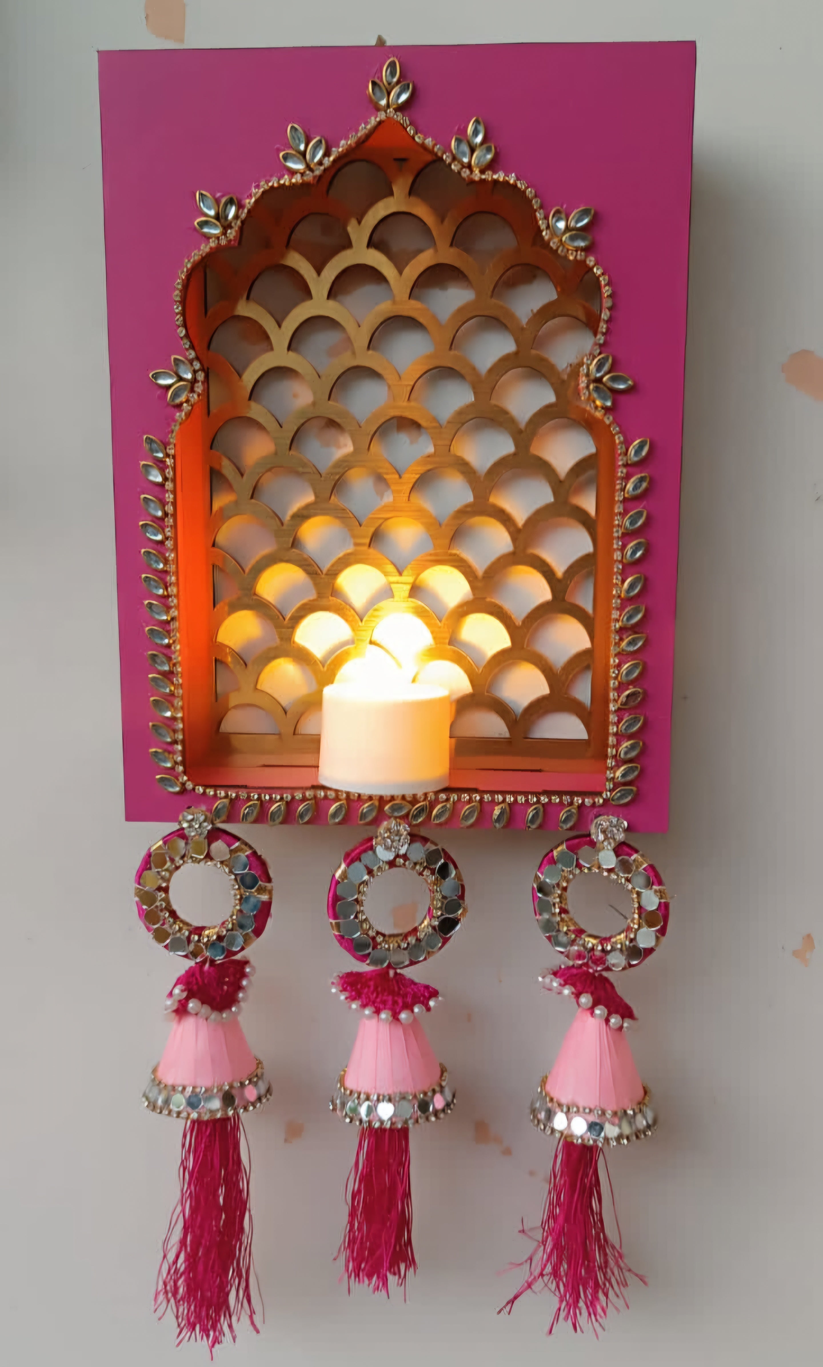 Beautiful and Elegant Easy to Hang Jharokha Candle Tlight Holders for Diwali Navratri Festival Wedding Home Garden and Event Decorations