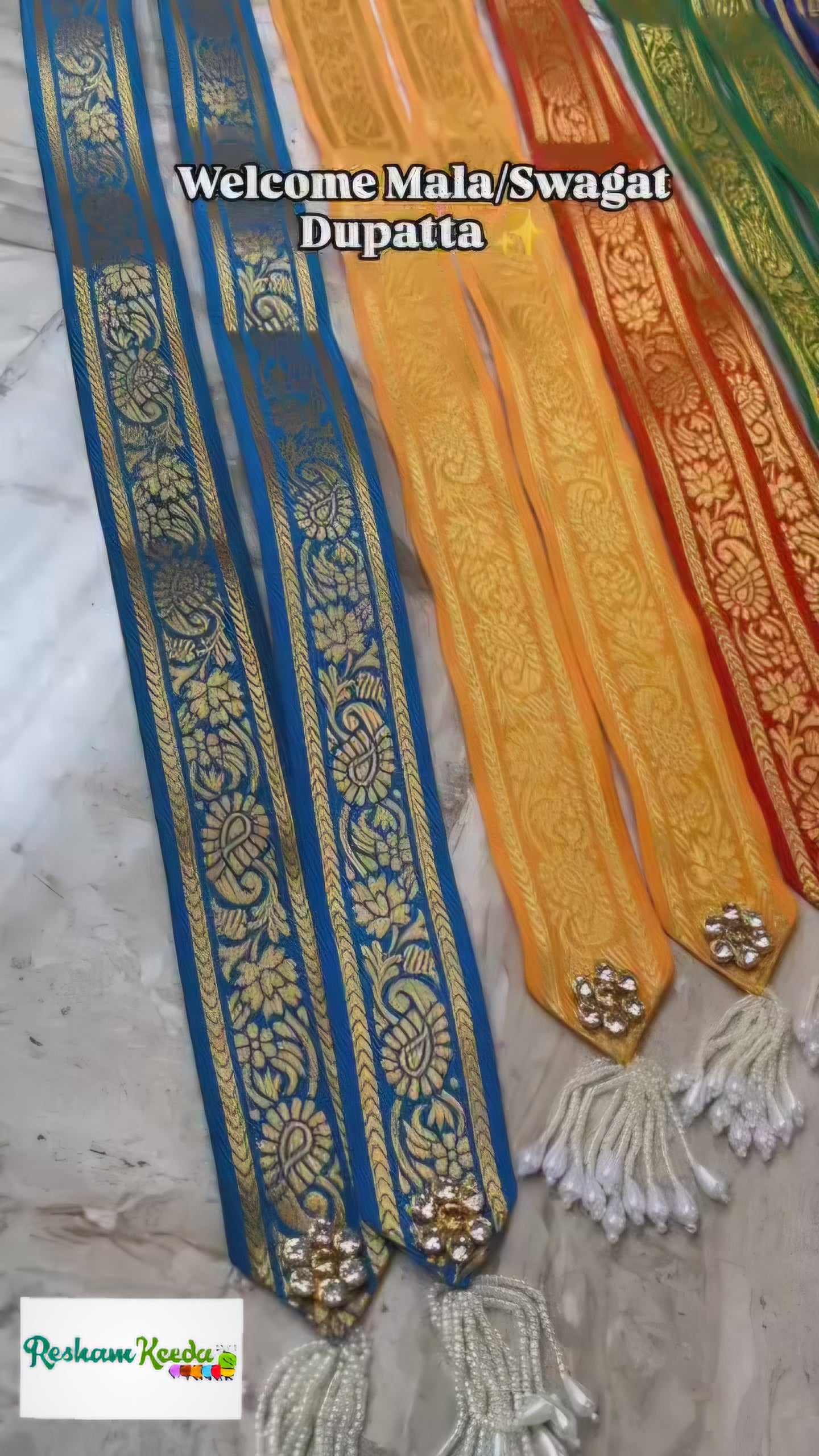 Beautiful Banarasi Brocade Stole Mala with Heavy Tussel for Mameru Swagat Baraat Haldi Mehendi Bhaat Wedding Festive Gifting Giveaways (Pack of 20)