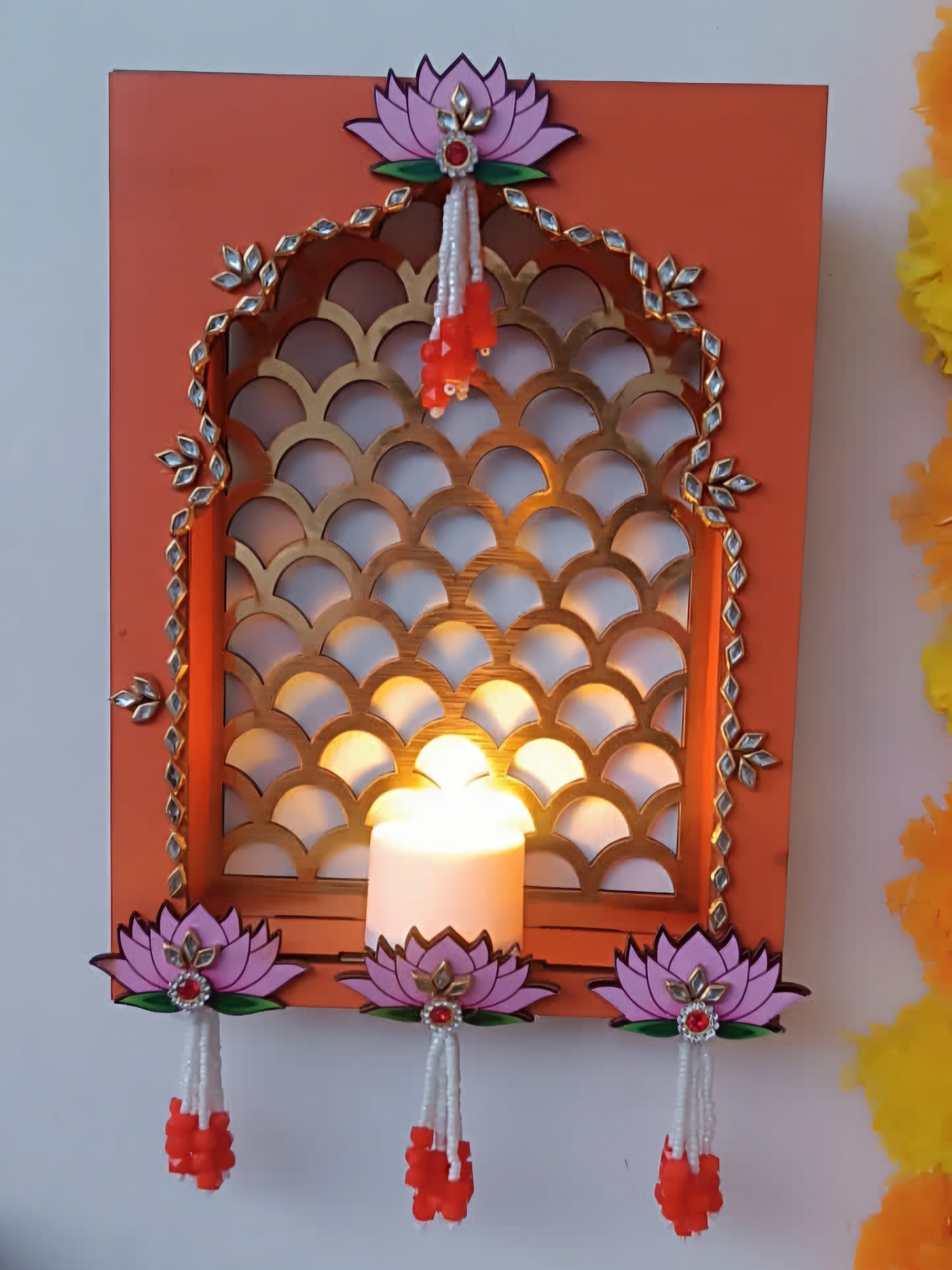 Beautiful and Elegant Easy to Hang Jharokha Candle Tlight Holders for Diwali Navratri Festival Wedding Home Garden and Event Decorations