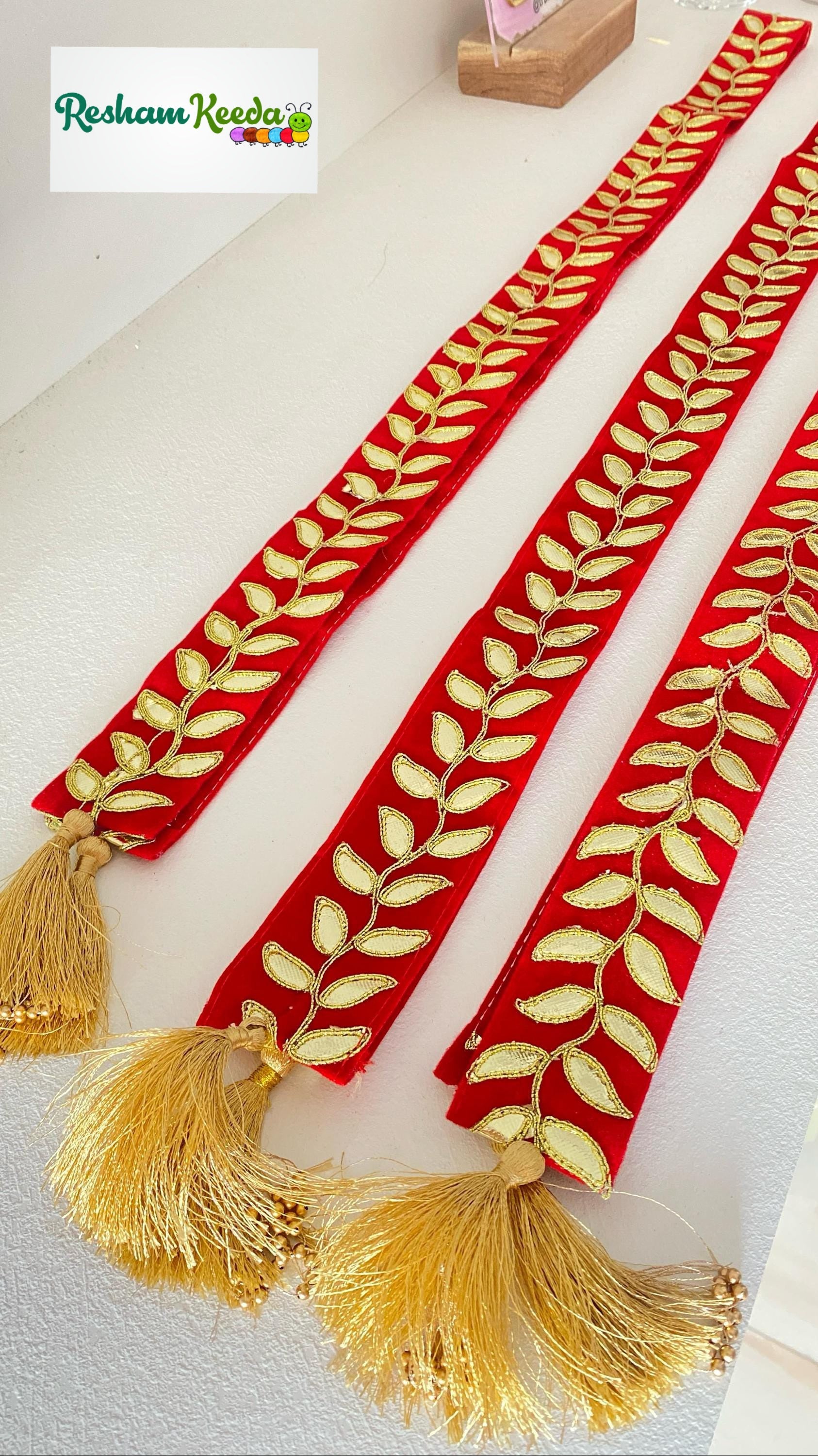 Budget Friendly Beautiful Gota Patti with Heavy Tussel Stole Mala for Mameru Swagat Baraat Haldi Mehendi Bhaat Wedding Festive Gifting Giveaways (Pack of 20)