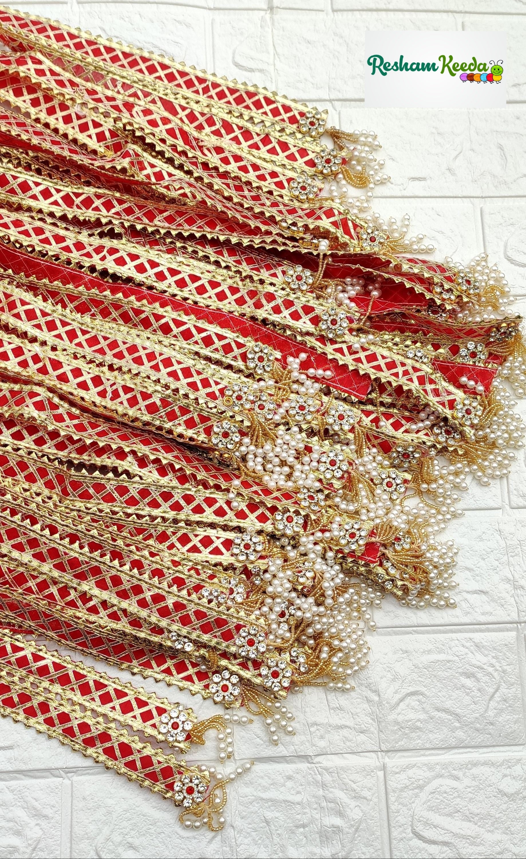 Beautiful Heavy Gota Patti Checks with Tussel Stole Mala Dupatta Patka for Swagat Baraat Haldi Mehendi Wedding Festive Gifting Giveaways (Pack of 20)