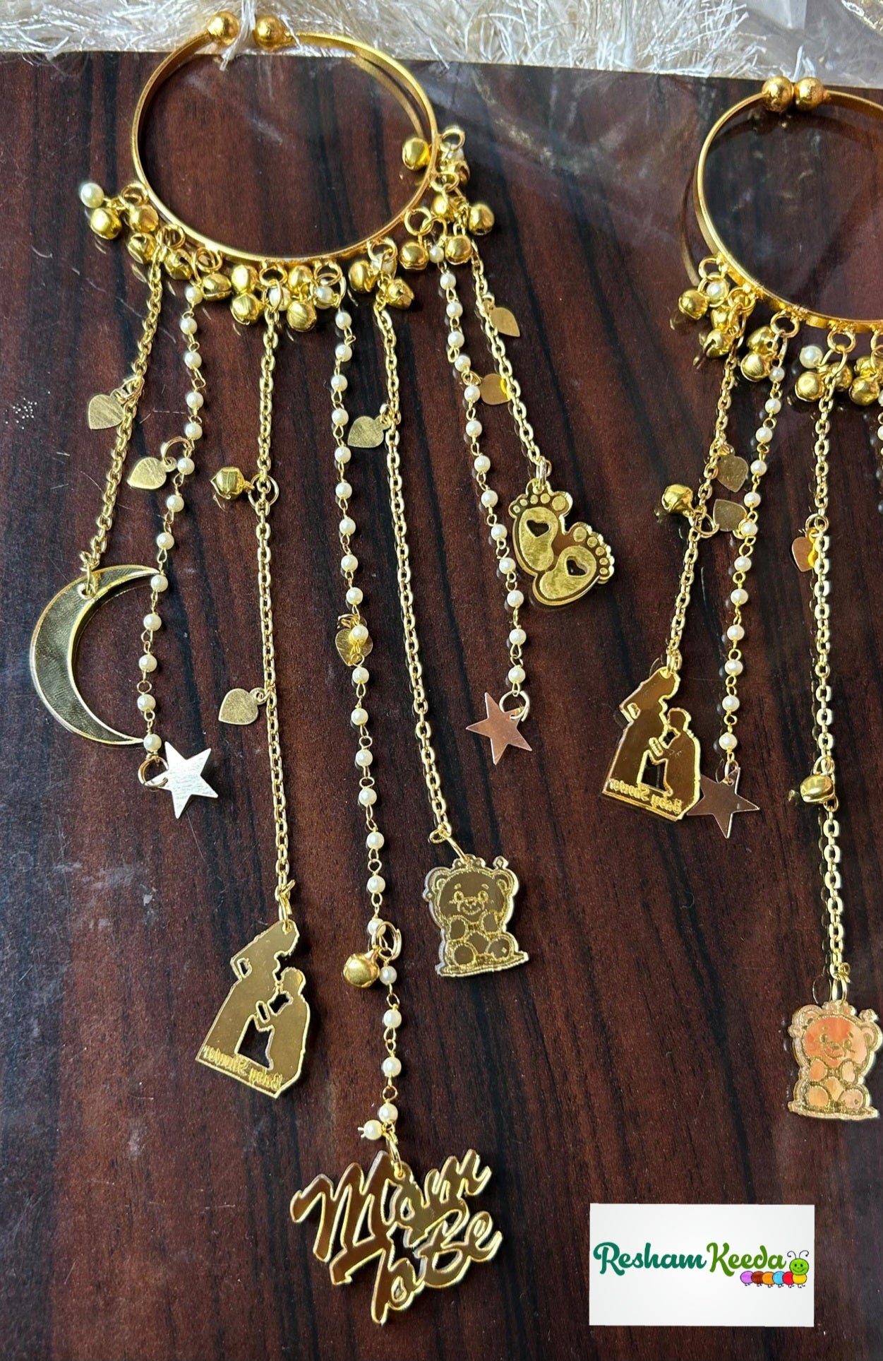 Beautiful Customizable Heavy Design Acrylic Charms Mom To Be Kaleere Latkan Pair for Baby Shower God Bharai Ceremony and Baby Welcoming Function